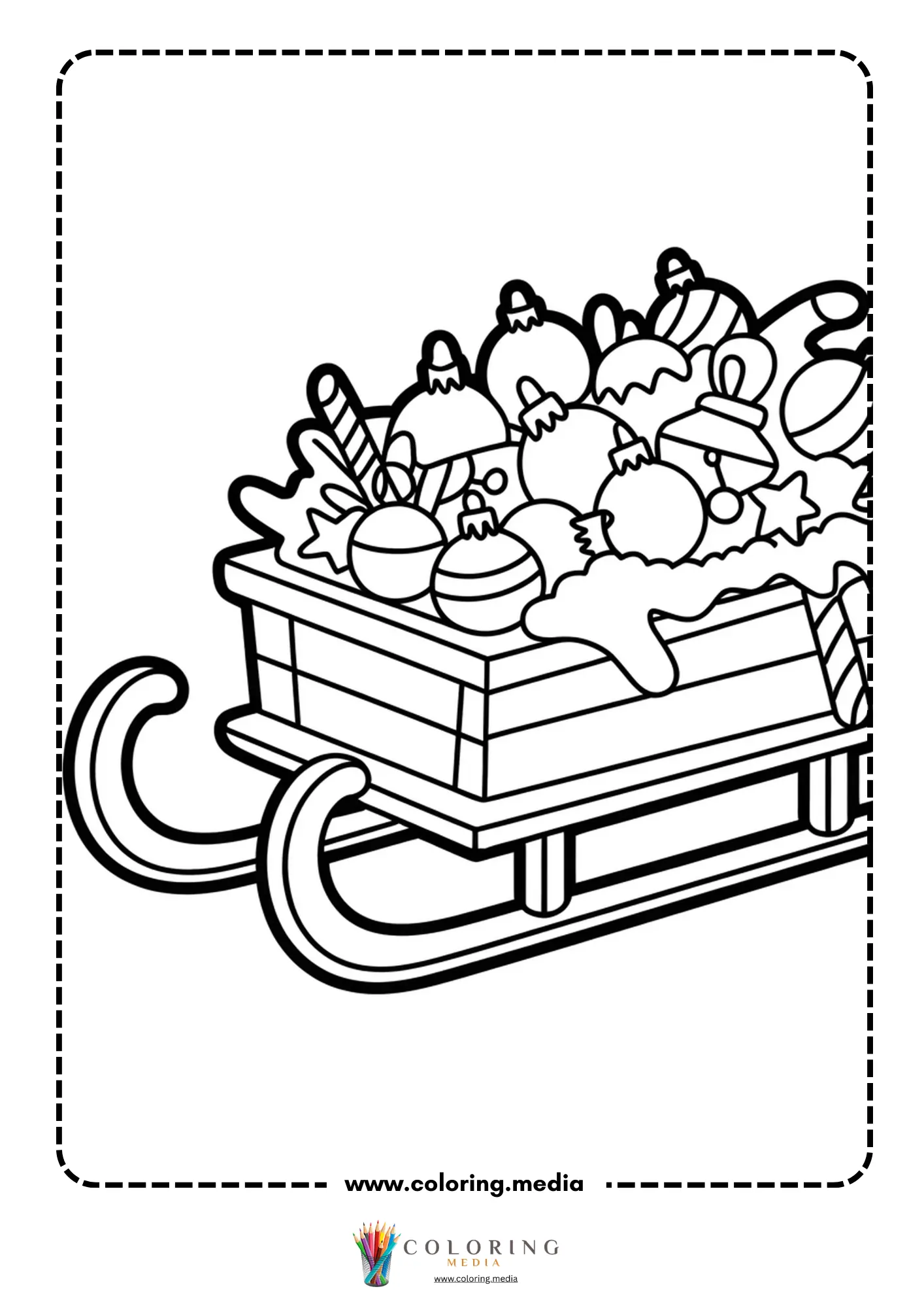 Sleigh loaded with Christmas ornaments