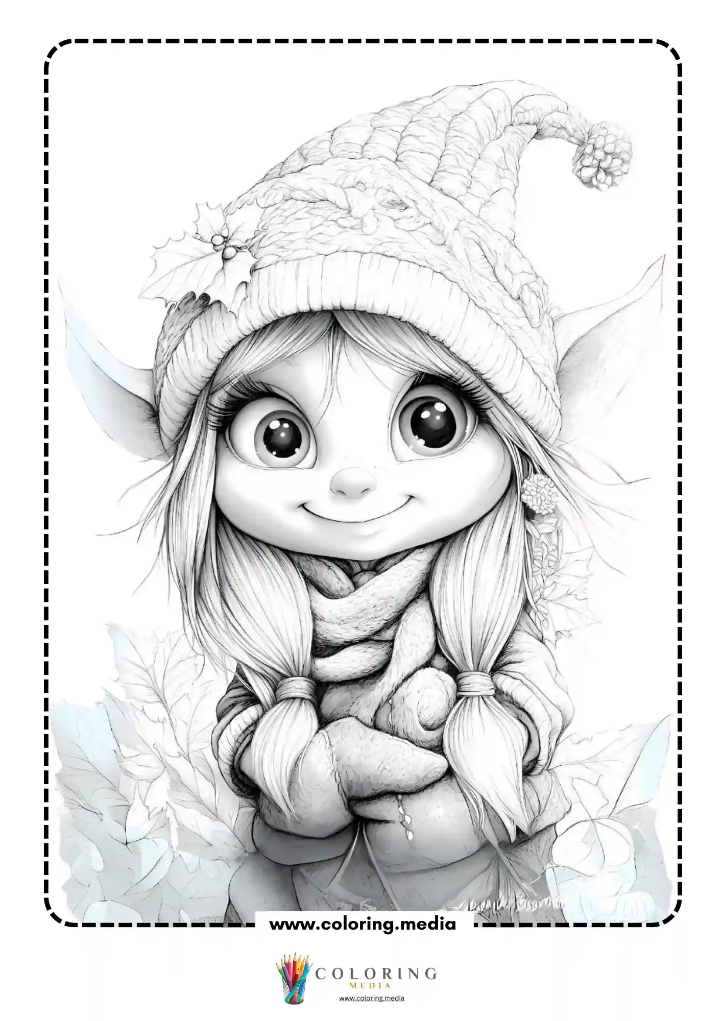 Elf with holly and snowflake earrings