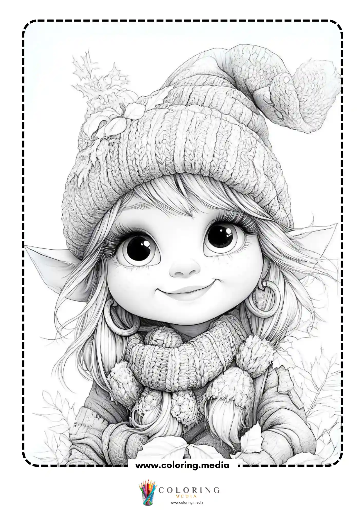 Elf with holly hat and scarf