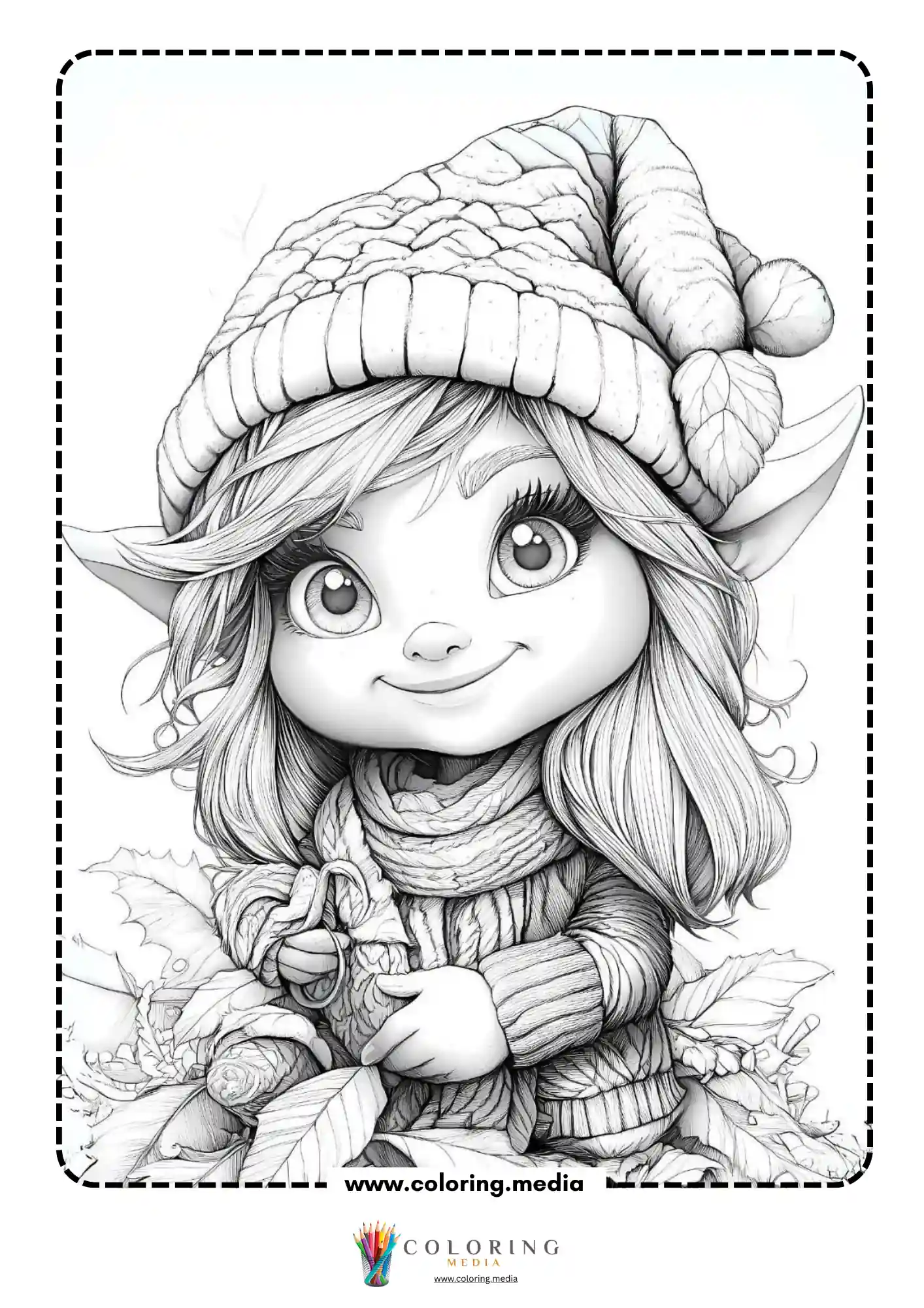 Elf holding winter leaves