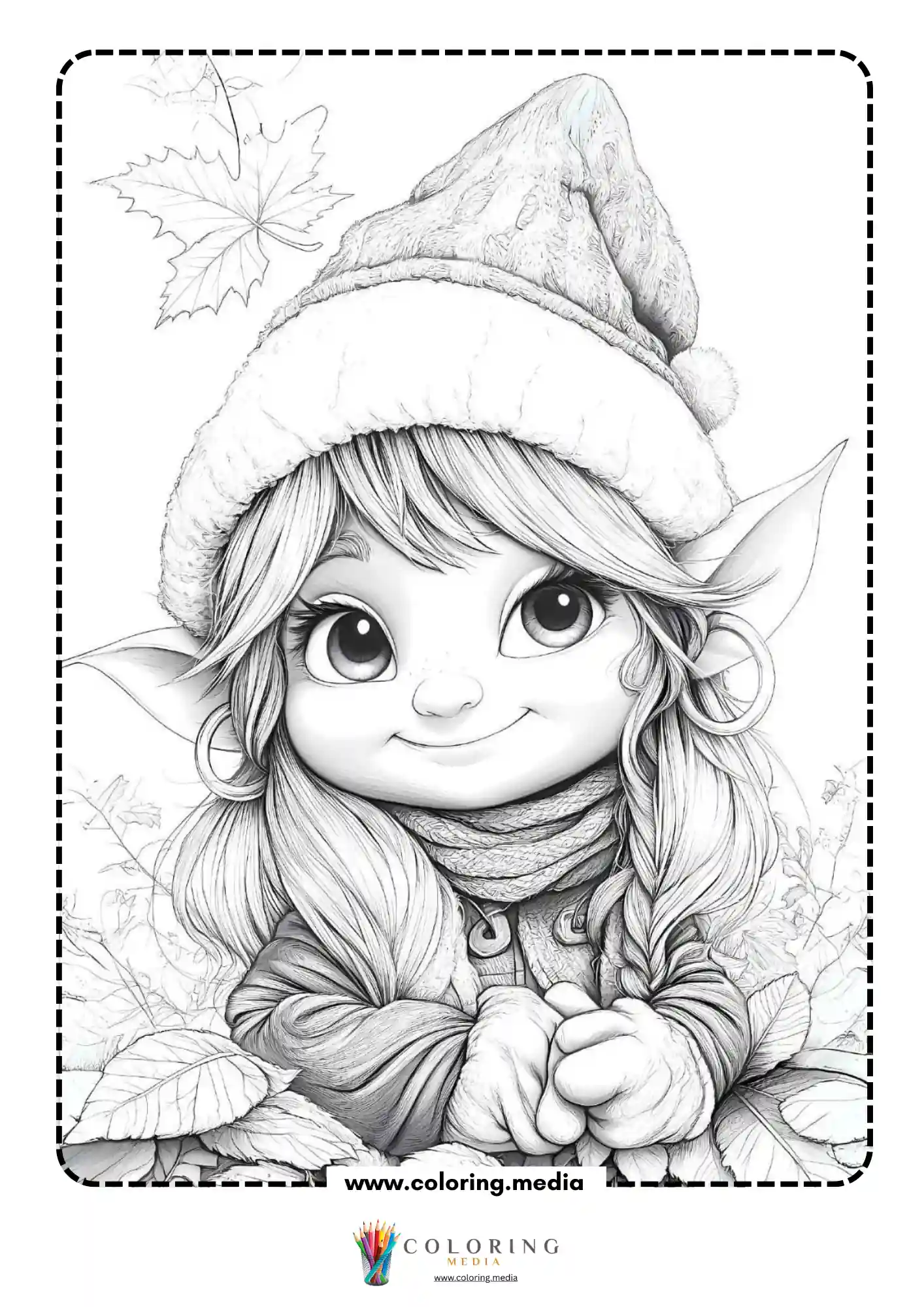 Elf with folded hands in leaves