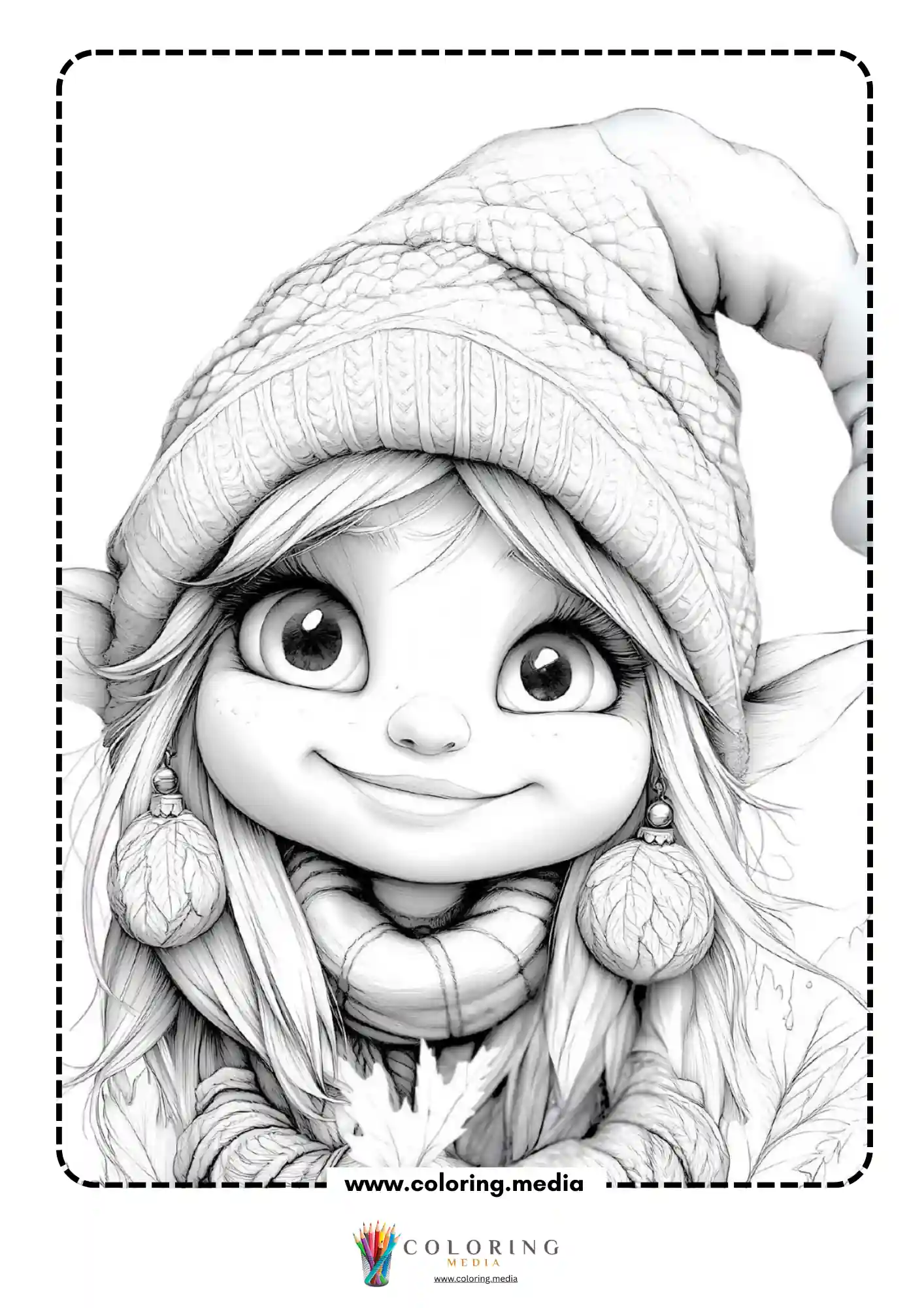 Smiling elf with leaf earrings