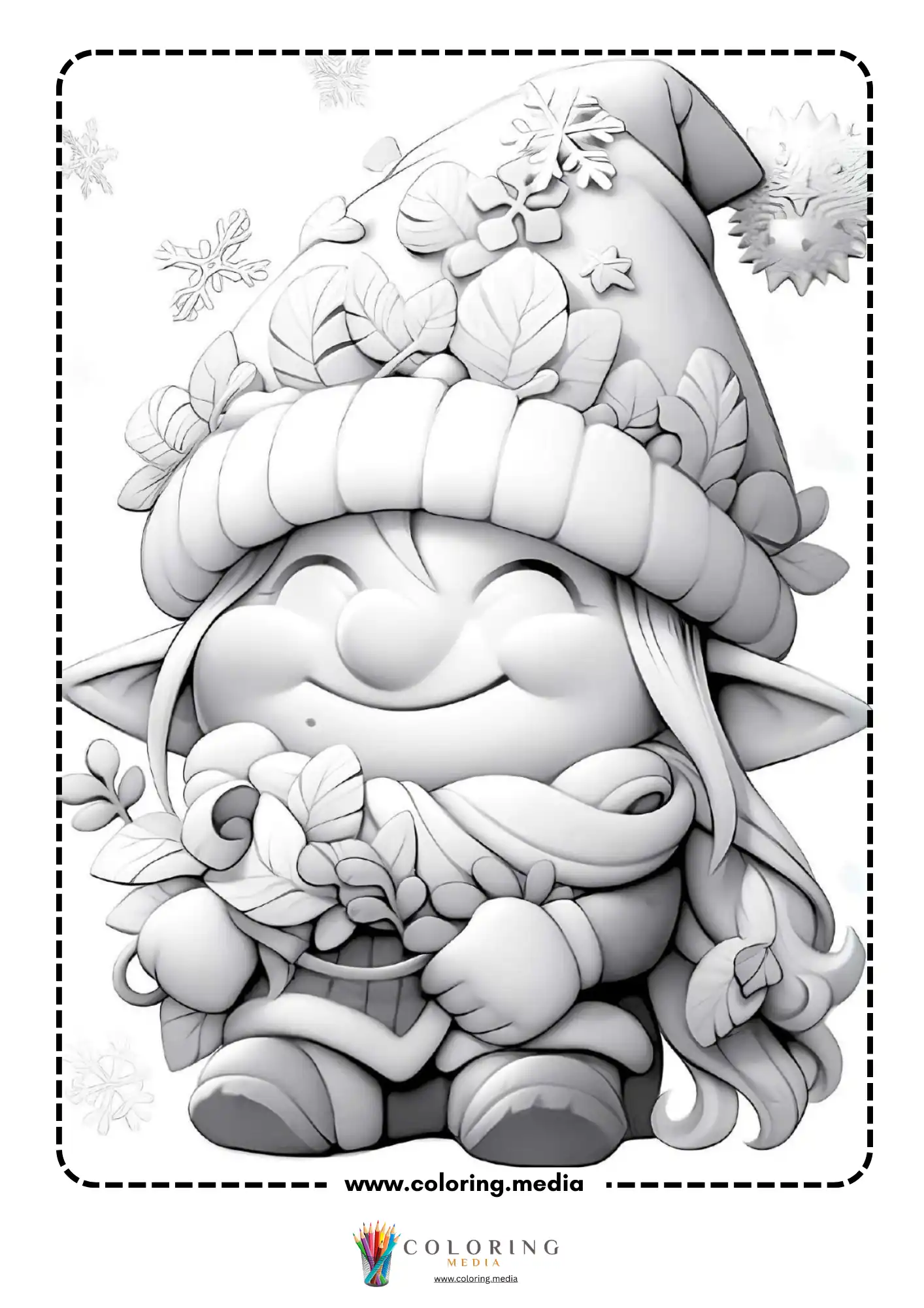 Chibi elf holding leafy bouquet