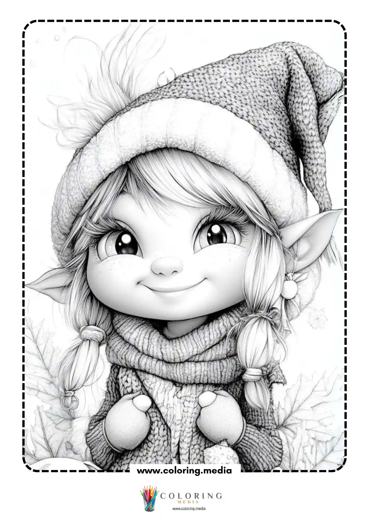 Elf with holly leaves and mittens