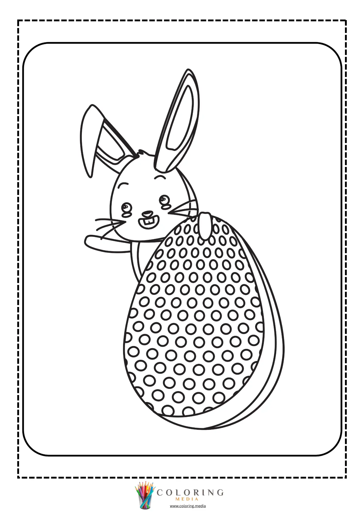Easter bunny behind spotted egg