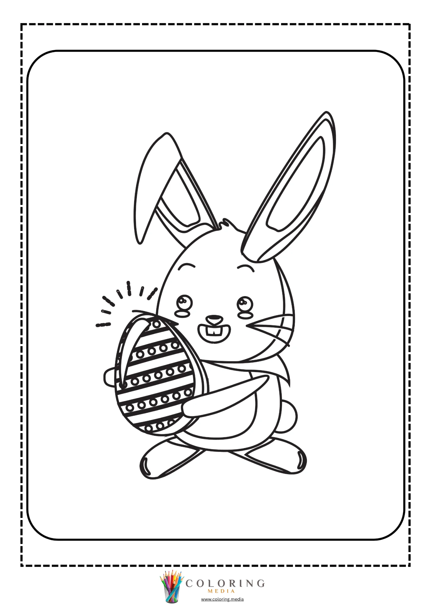 Easter bunny holding decorated egg