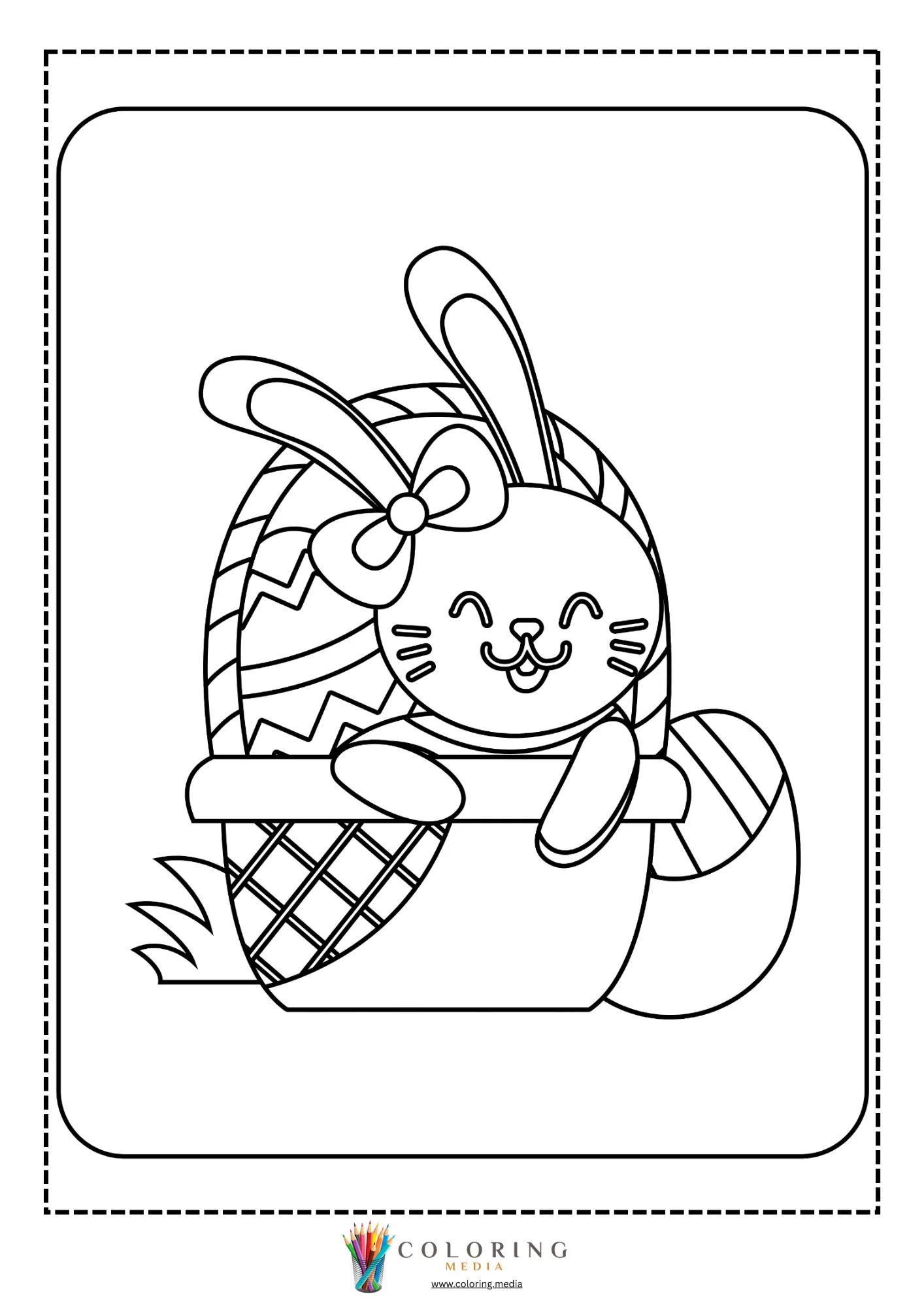 Bunny in basket with Easter eggs