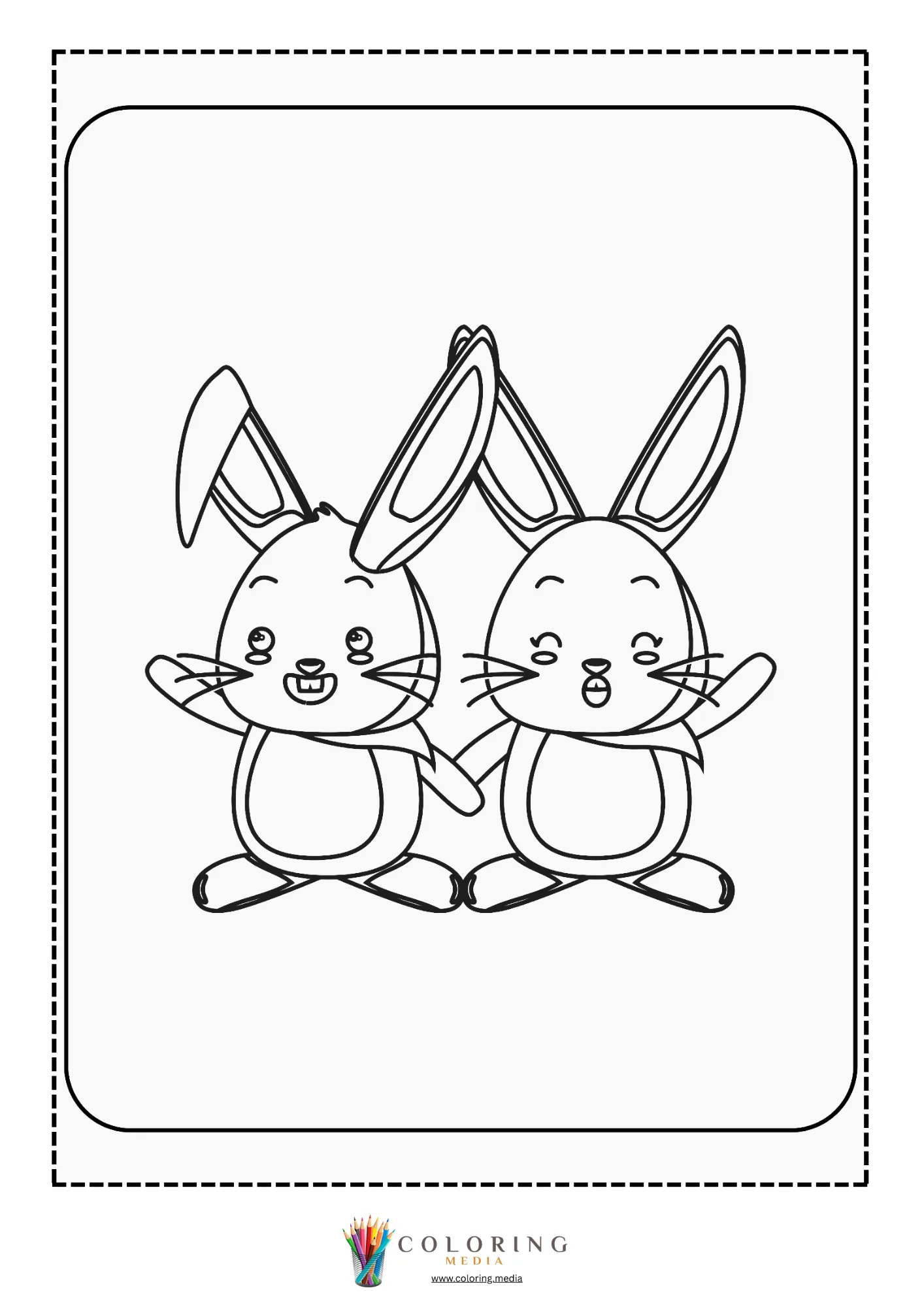 Two happy Easter bunnies waving