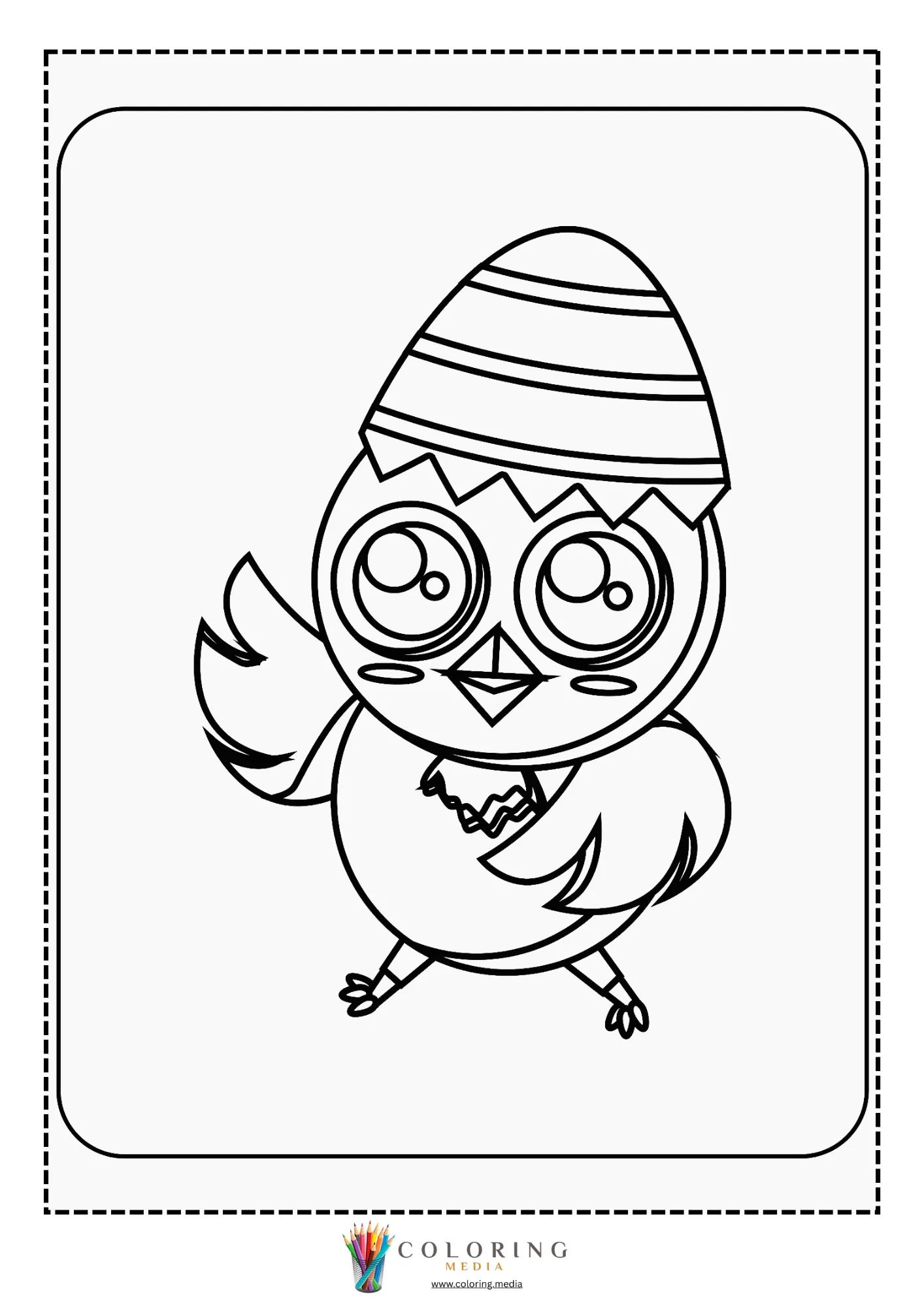 Easter chick wearing egg shell hat