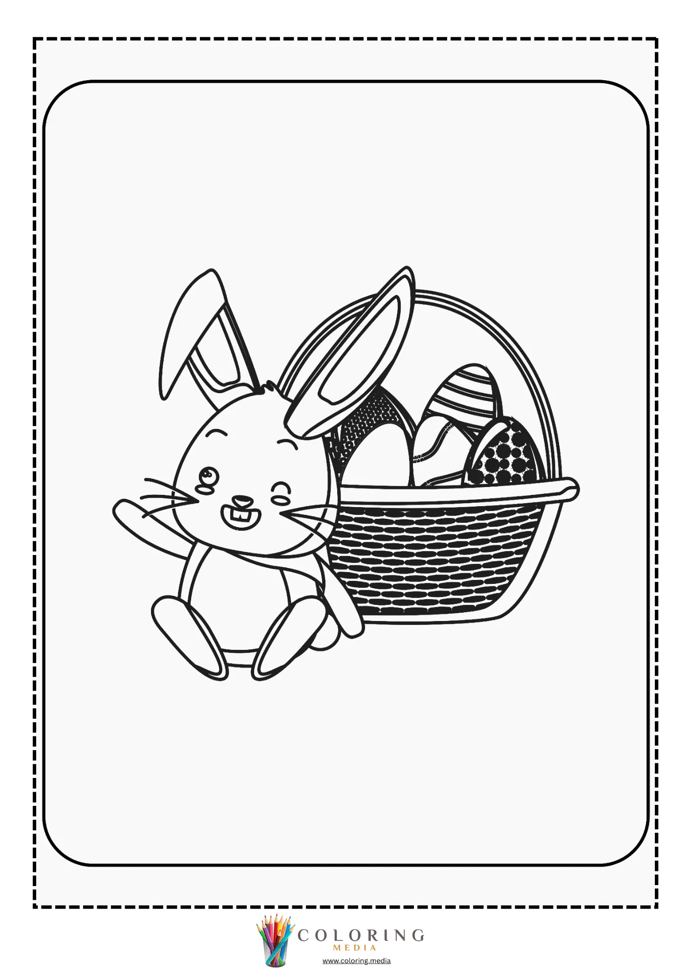 Easter bunny beside egg basket