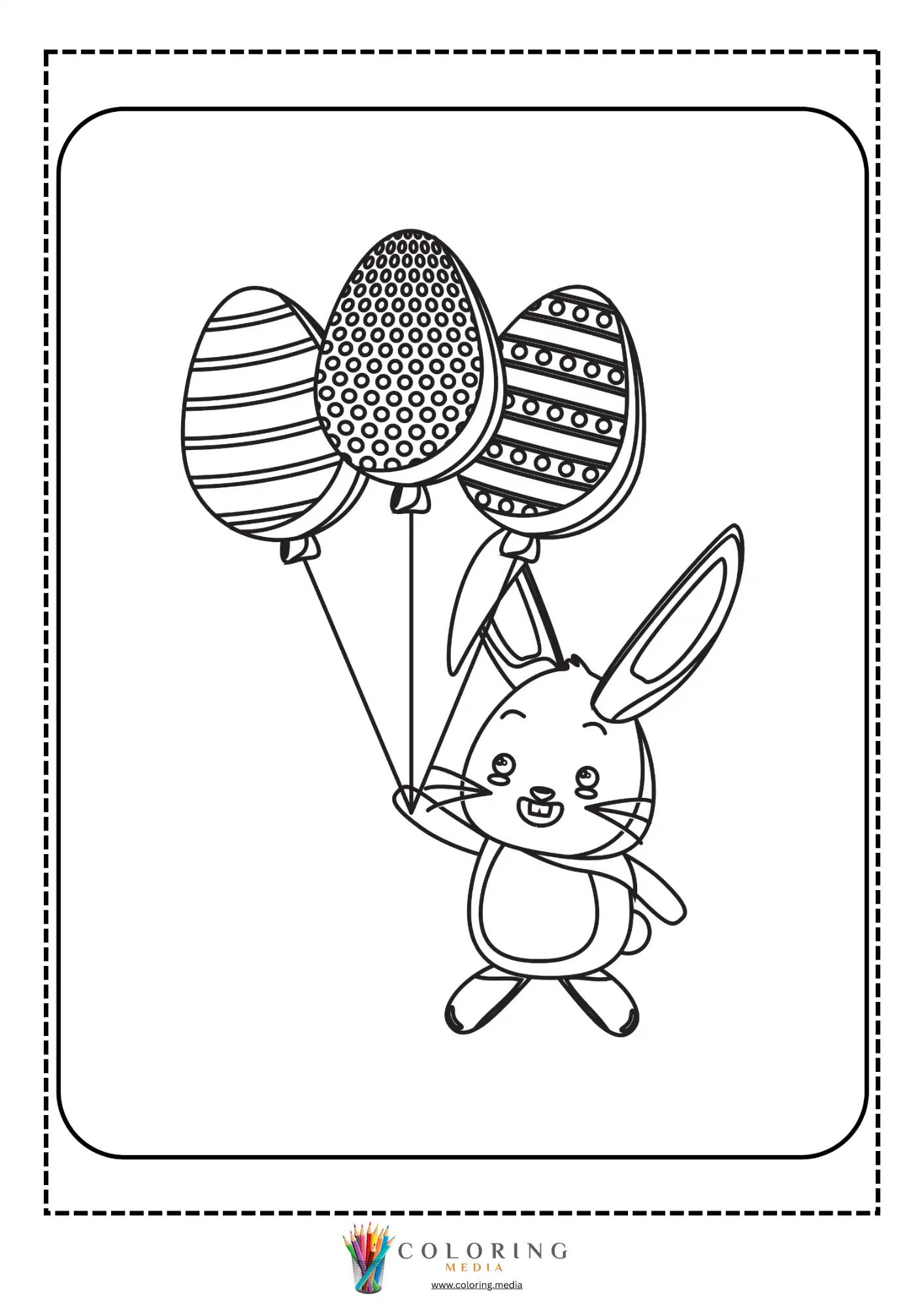 Easter bunny holding egg balloons