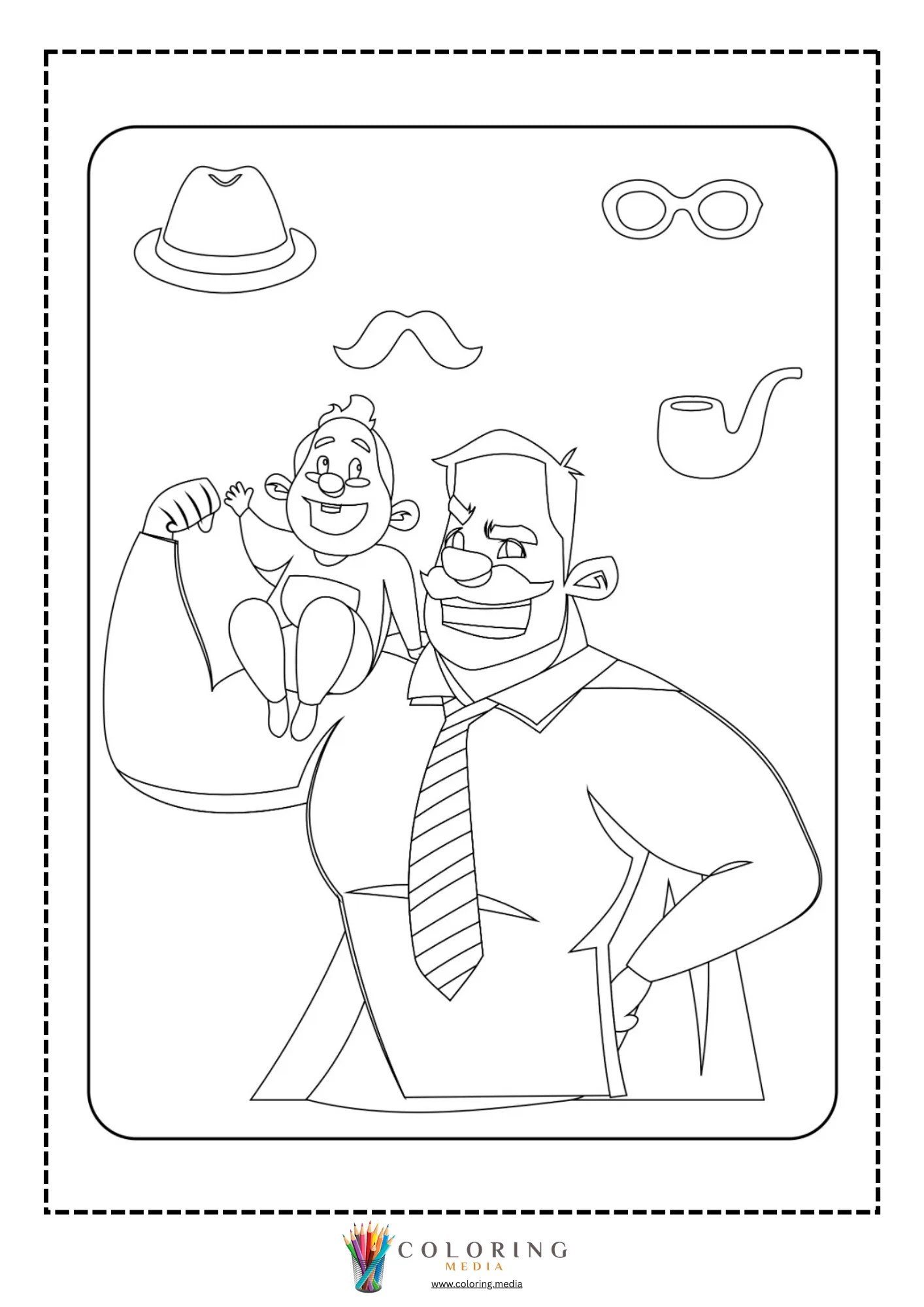 Strong dad holding child on arm