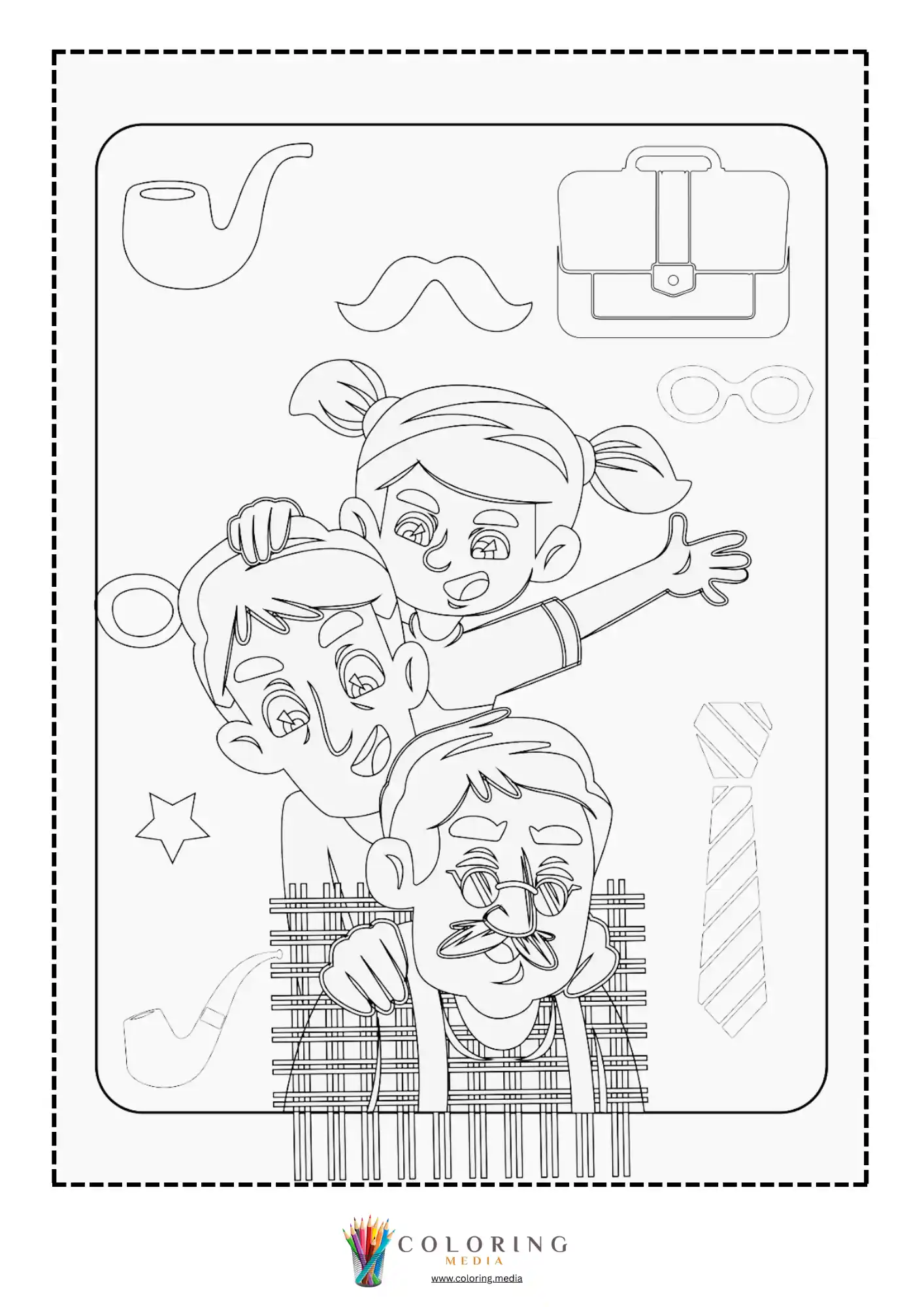 Dad with two children and disguise props
