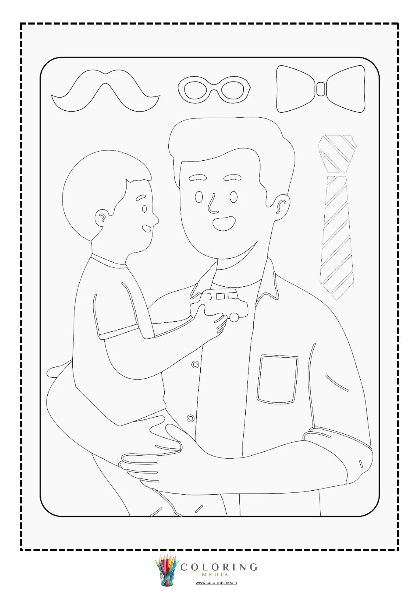 Dad holding child with toy car