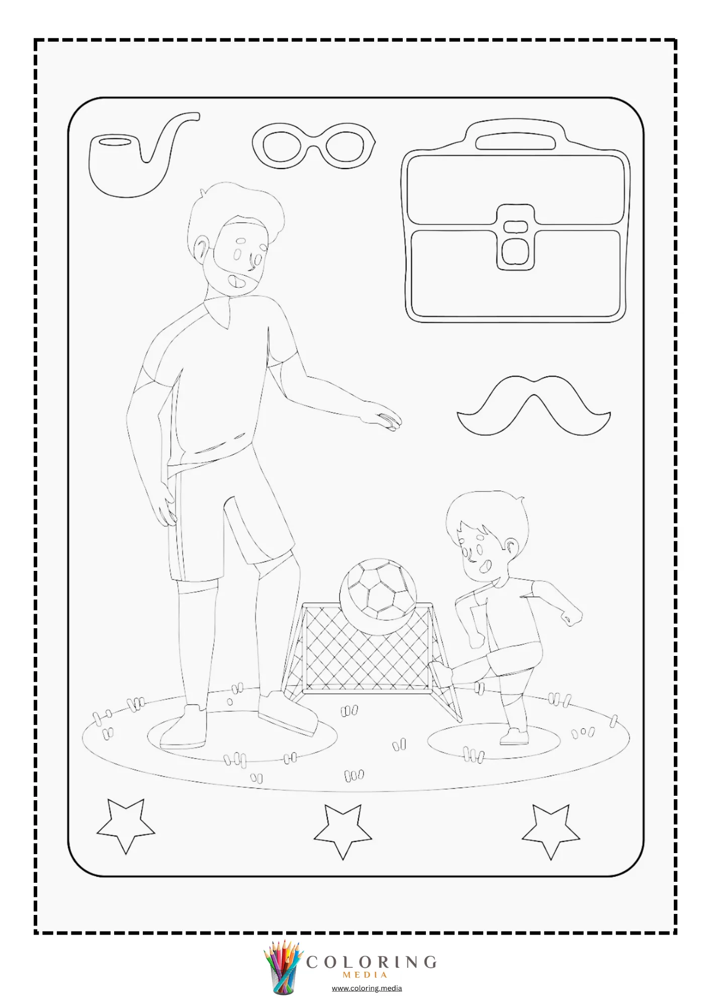 Dad and child playing soccer