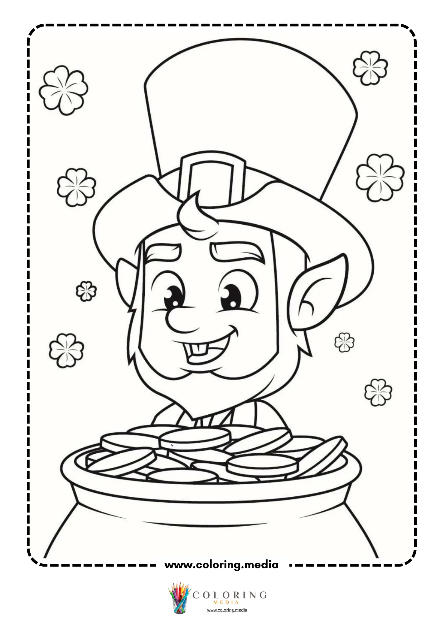 Leprechaun peeking over pot of gold