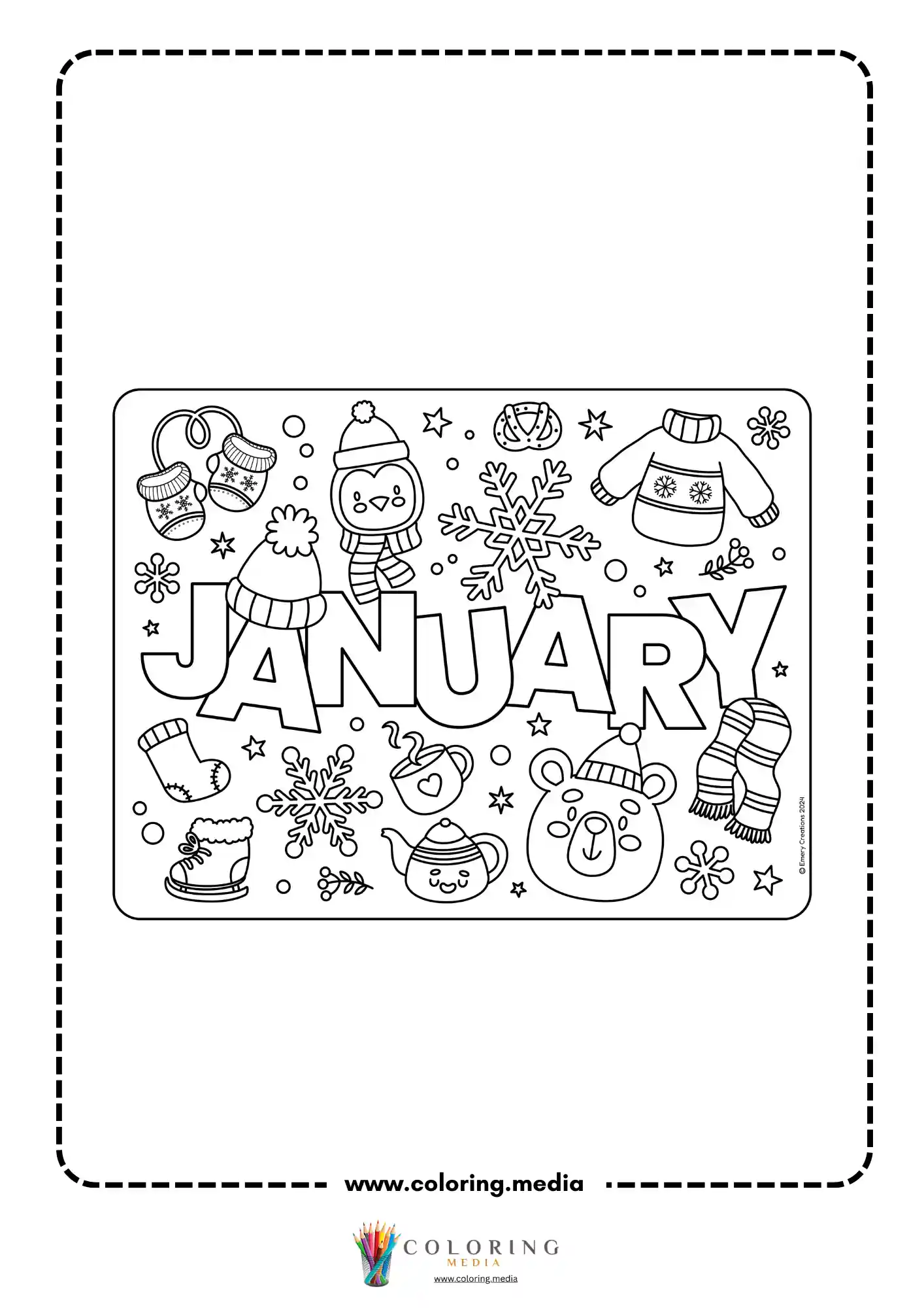 January winter monthly coloring page