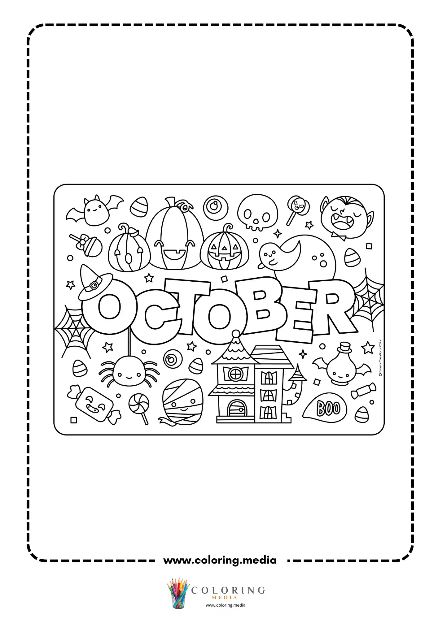 October Halloween monthly coloring page