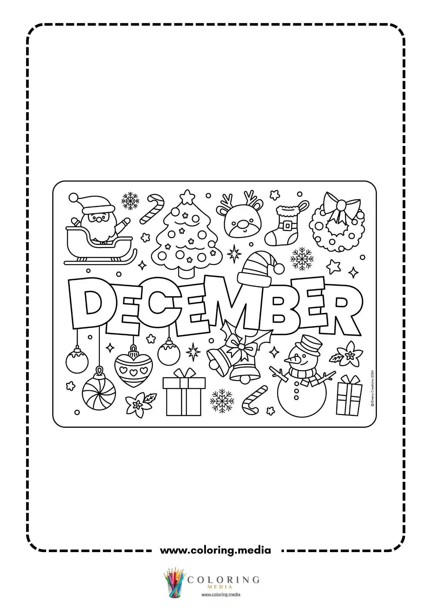 December Christmas monthly coloring page
