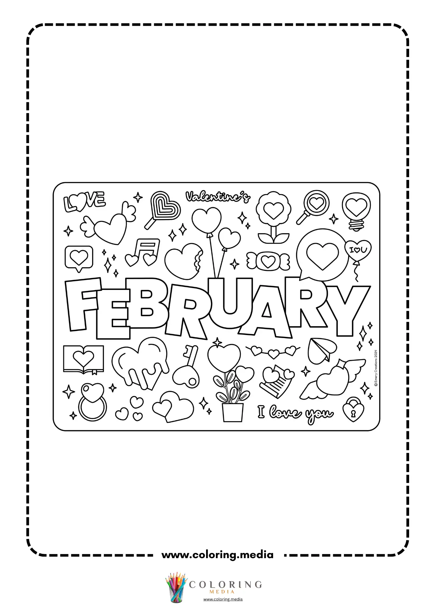 February Valentine monthly coloring page