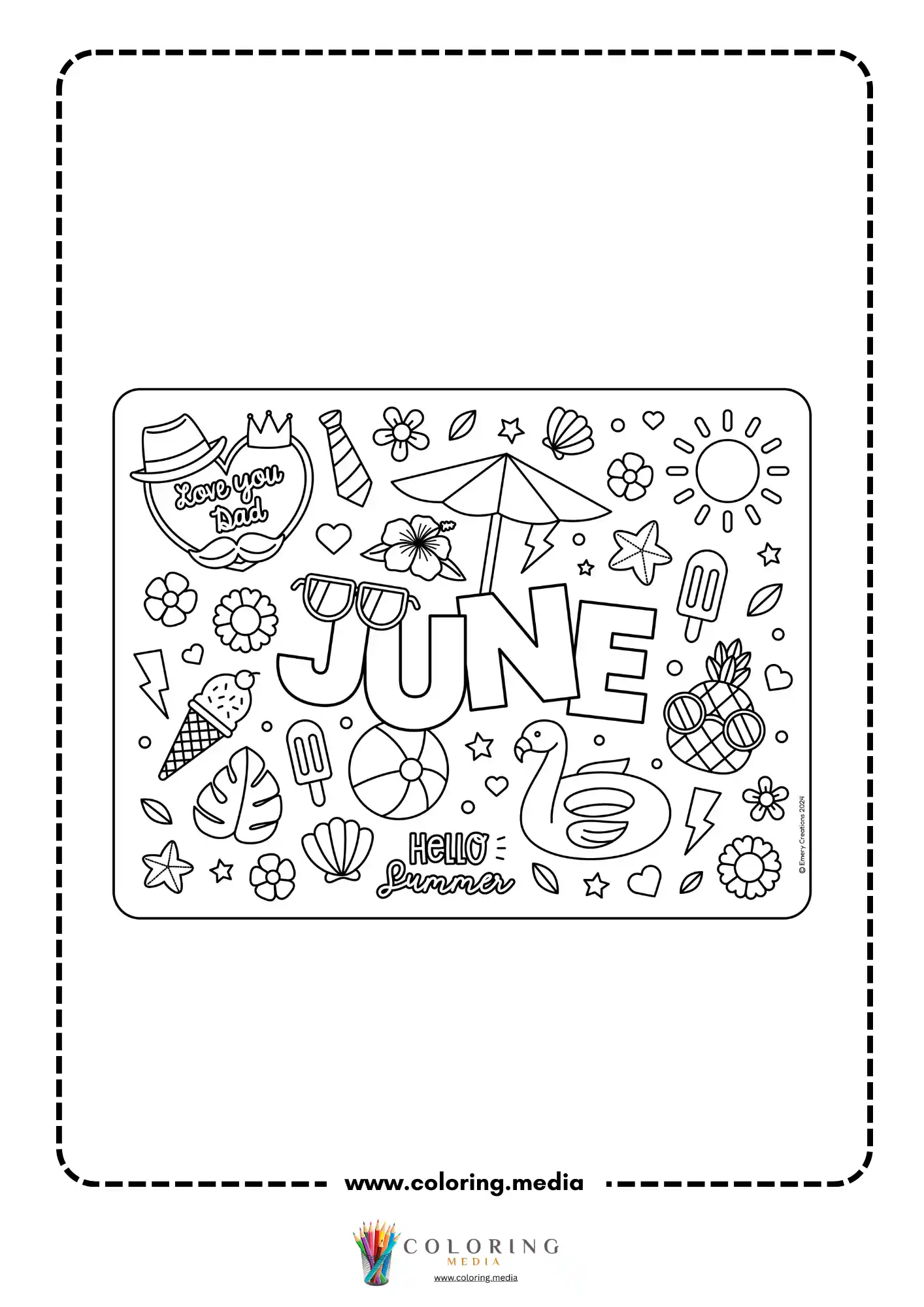 June summer monthly coloring page