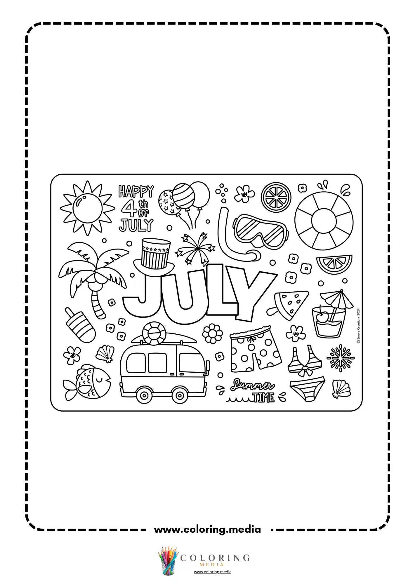 July patriotic monthly coloring page