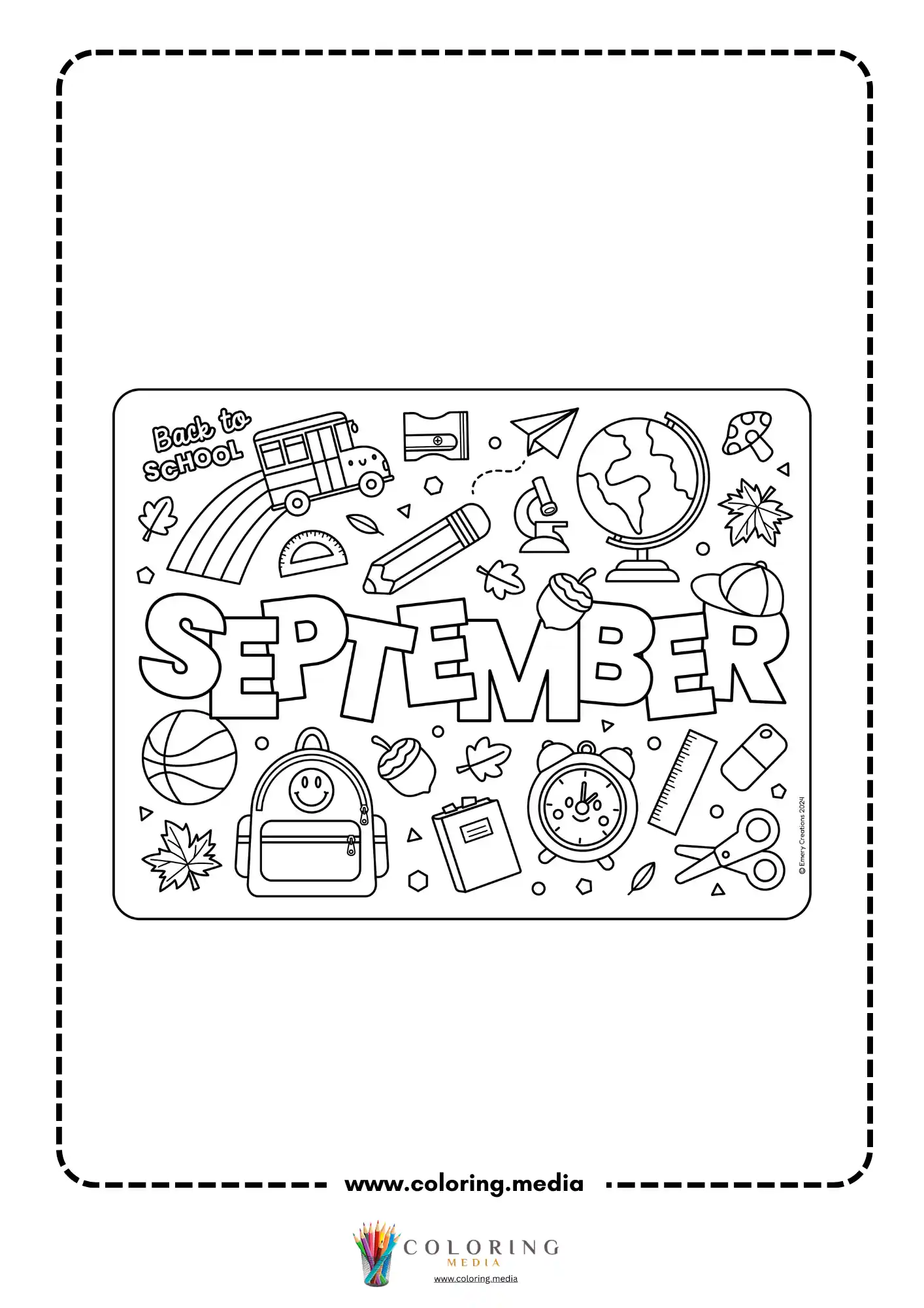 September back to school monthly coloring page