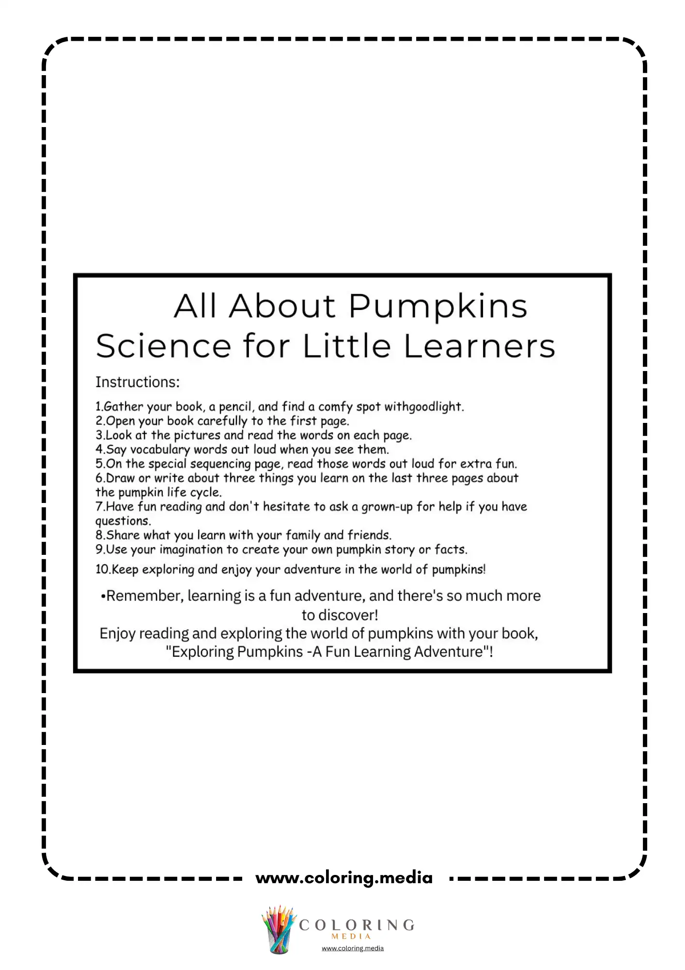 All about pumpkins instruction page