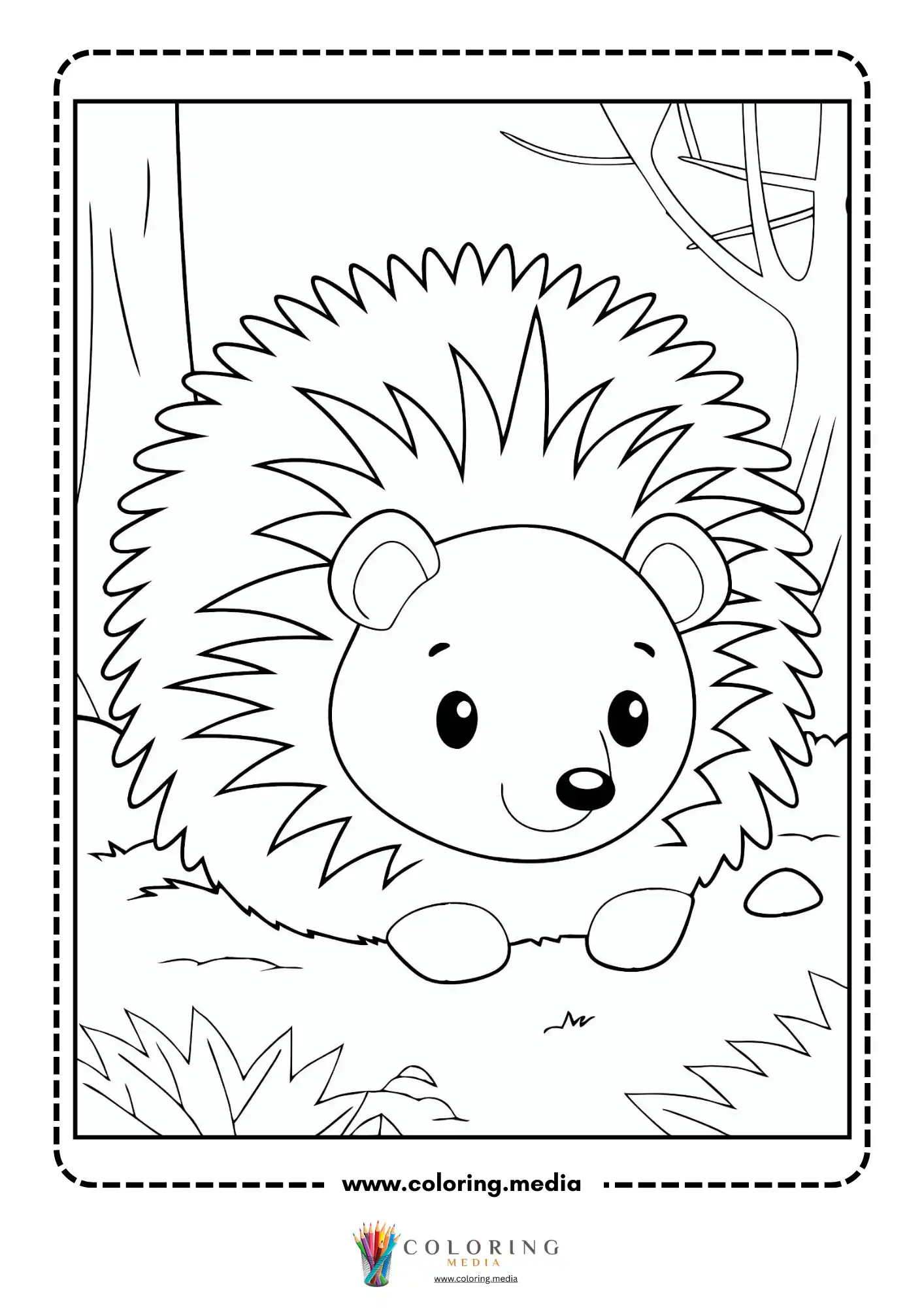 Hedgehog nestled among forest roots