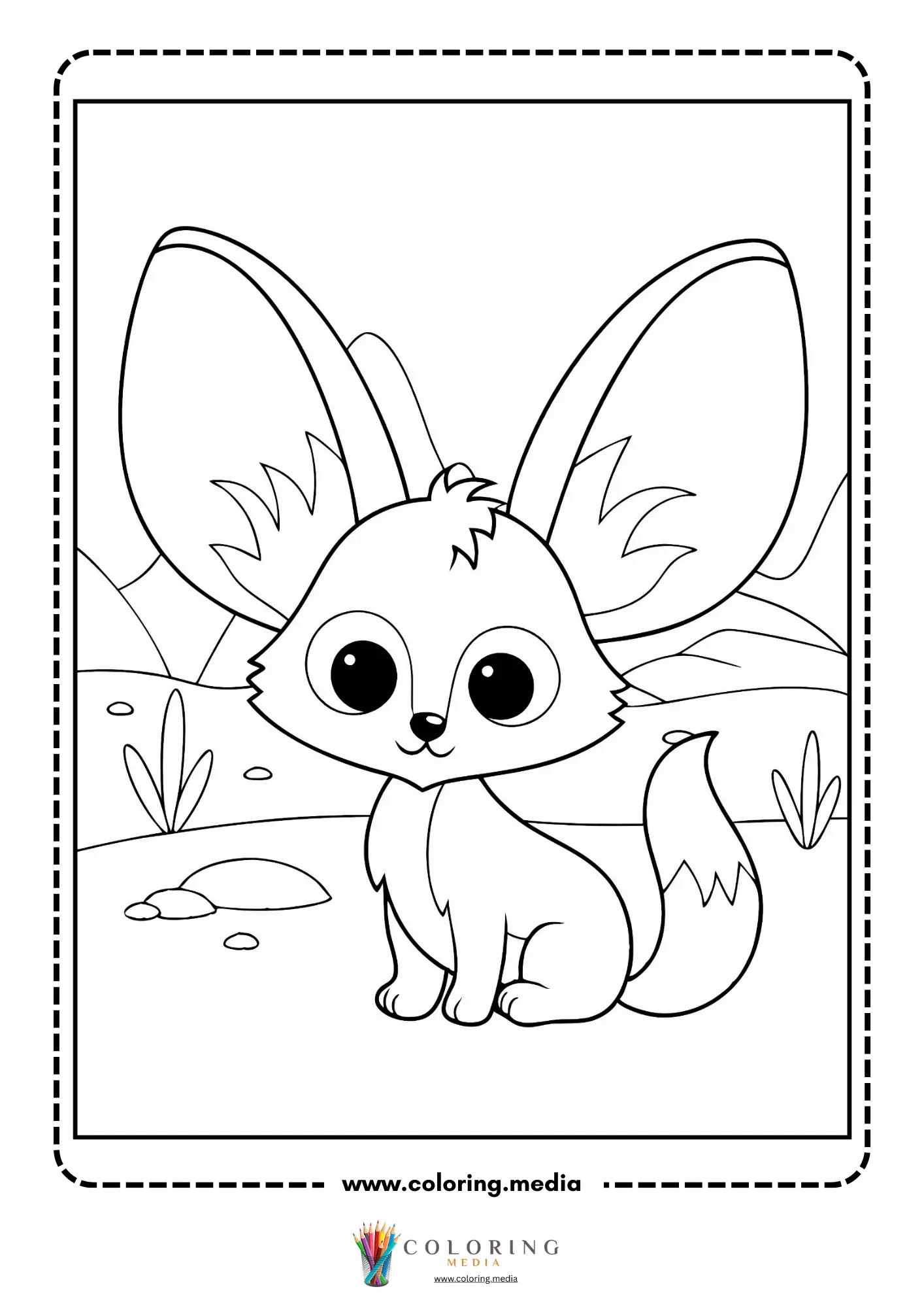 Fennec fox sitting in the desert
