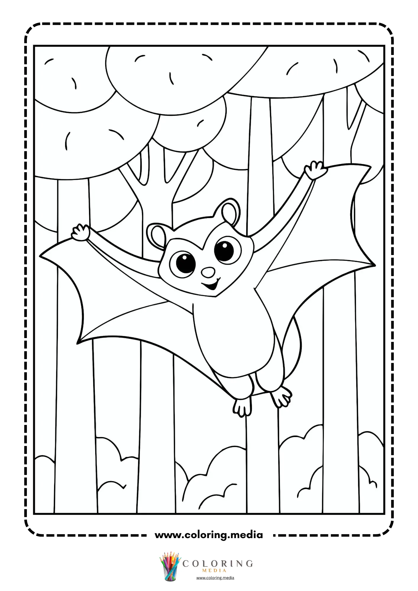 Flying squirrel gliding through the forest