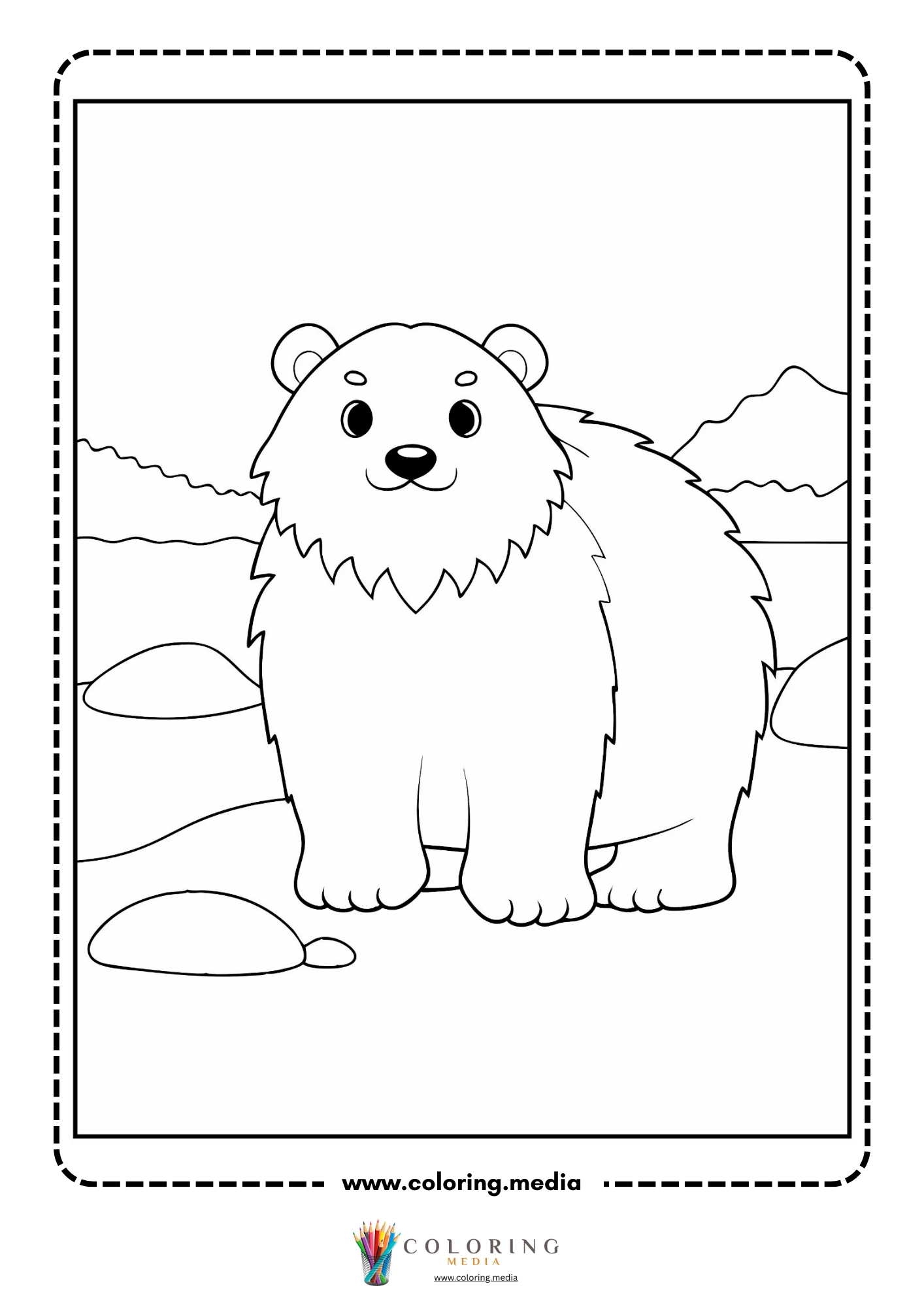 Polar bear sitting among Arctic rocks