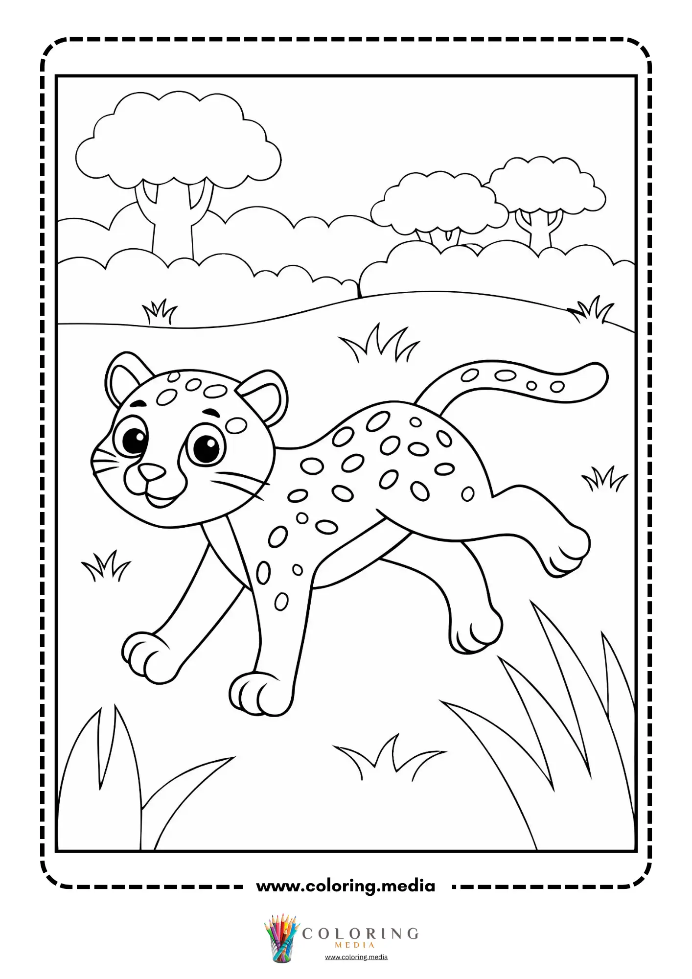 Cheetah cub trotting through the savanna