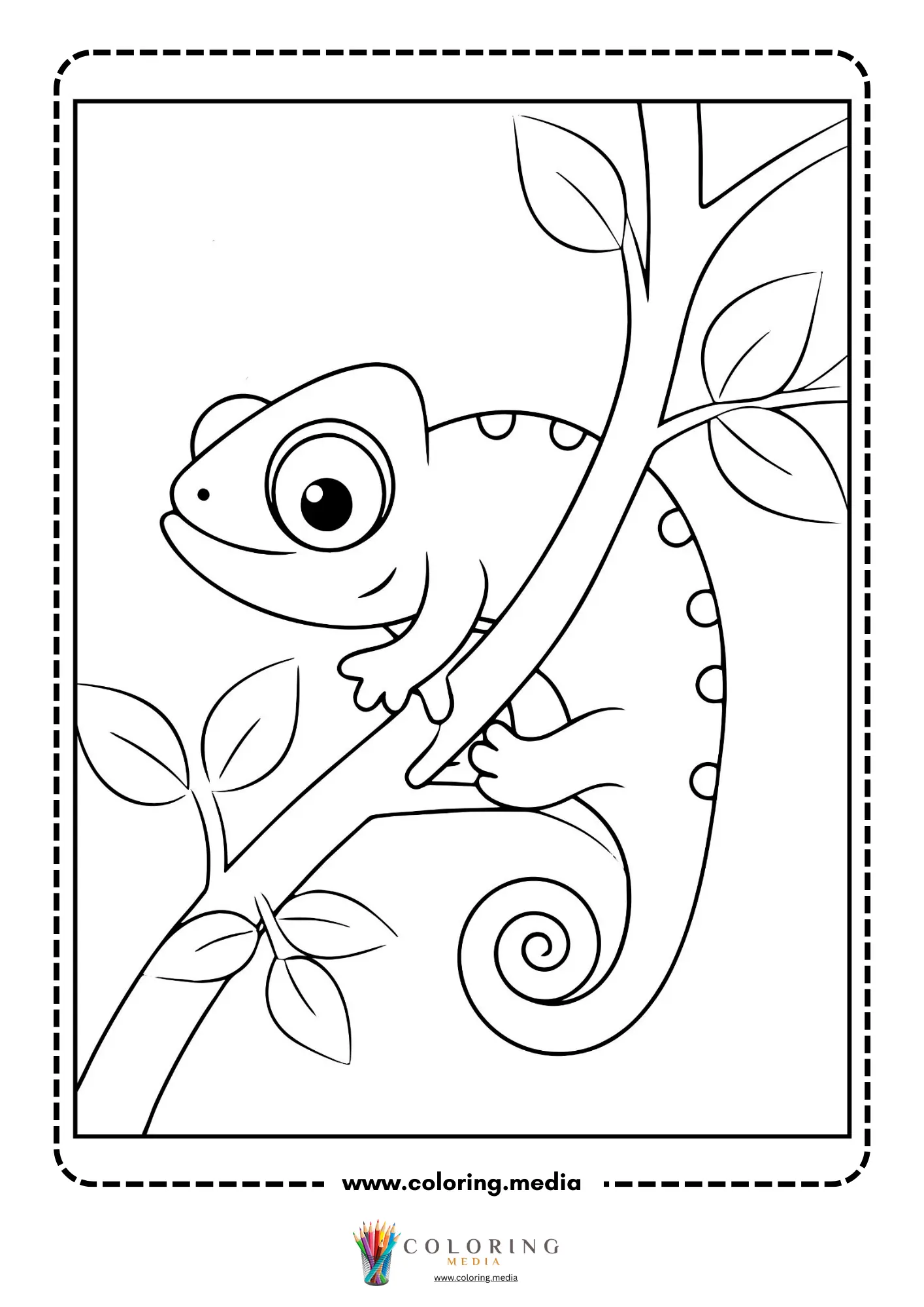Chameleon perched on a leafy branch