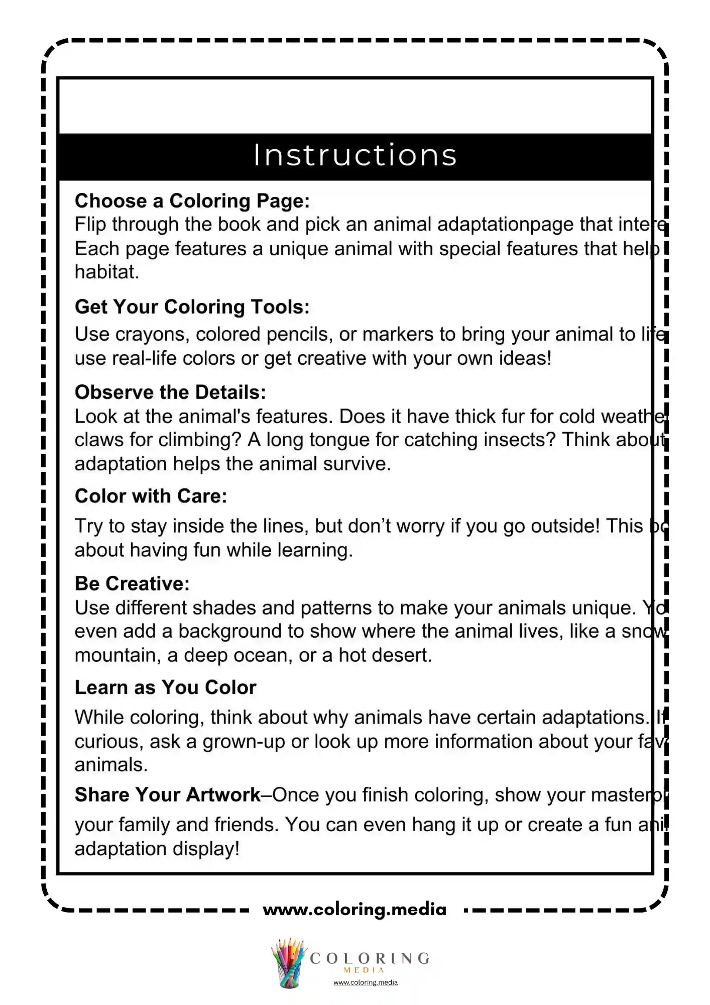 Instructions page for this coloring book