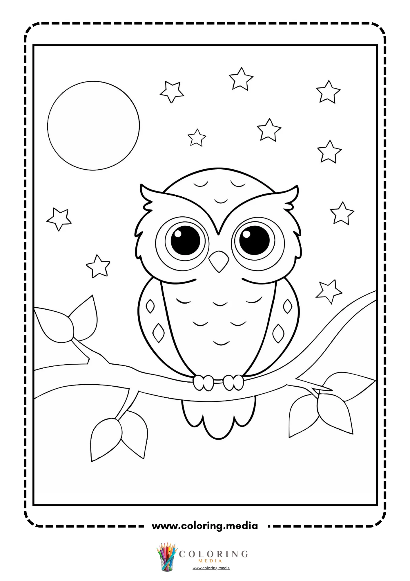 Owl perched on a branch under the moon