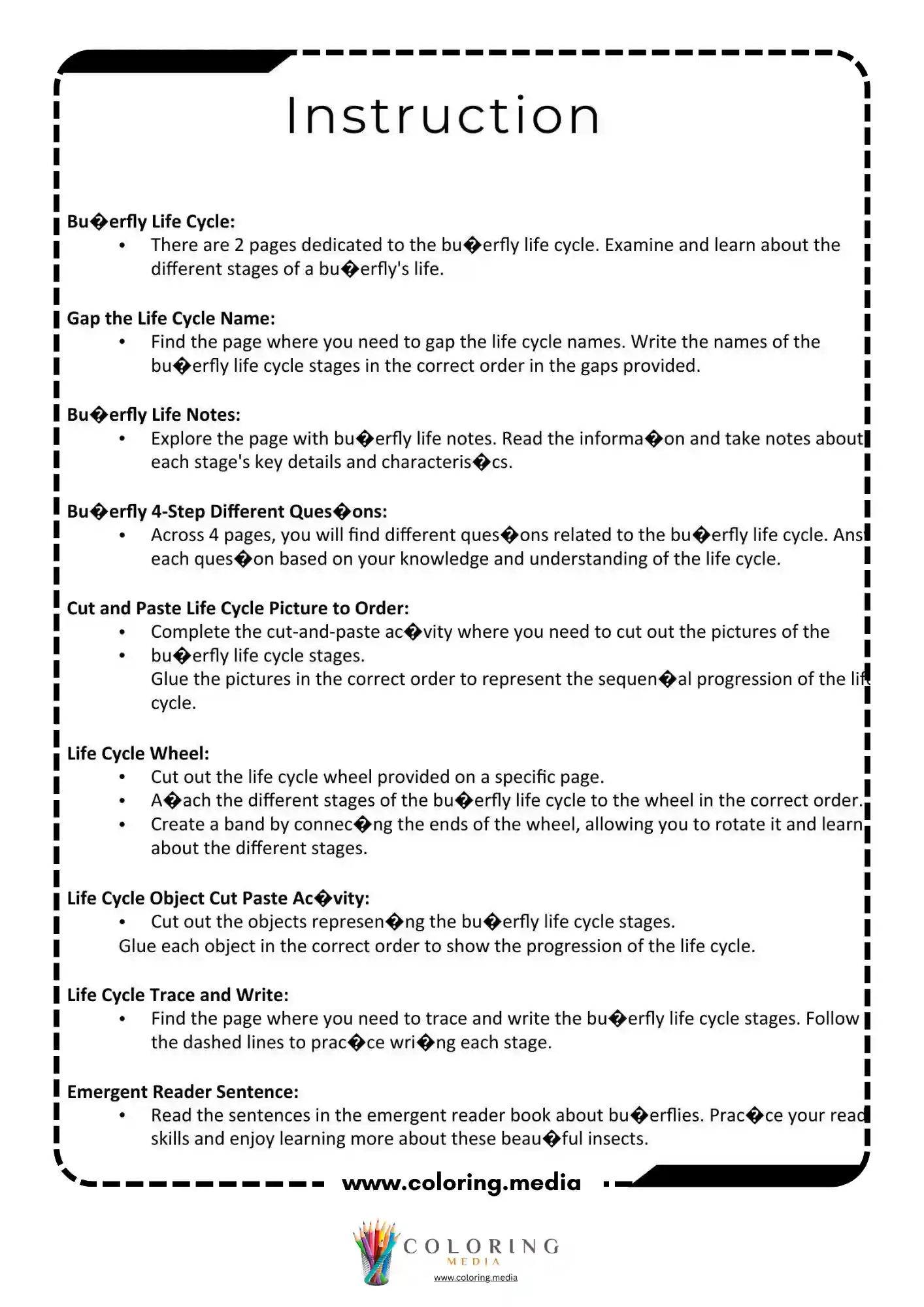 Butterfly life cycle instructions