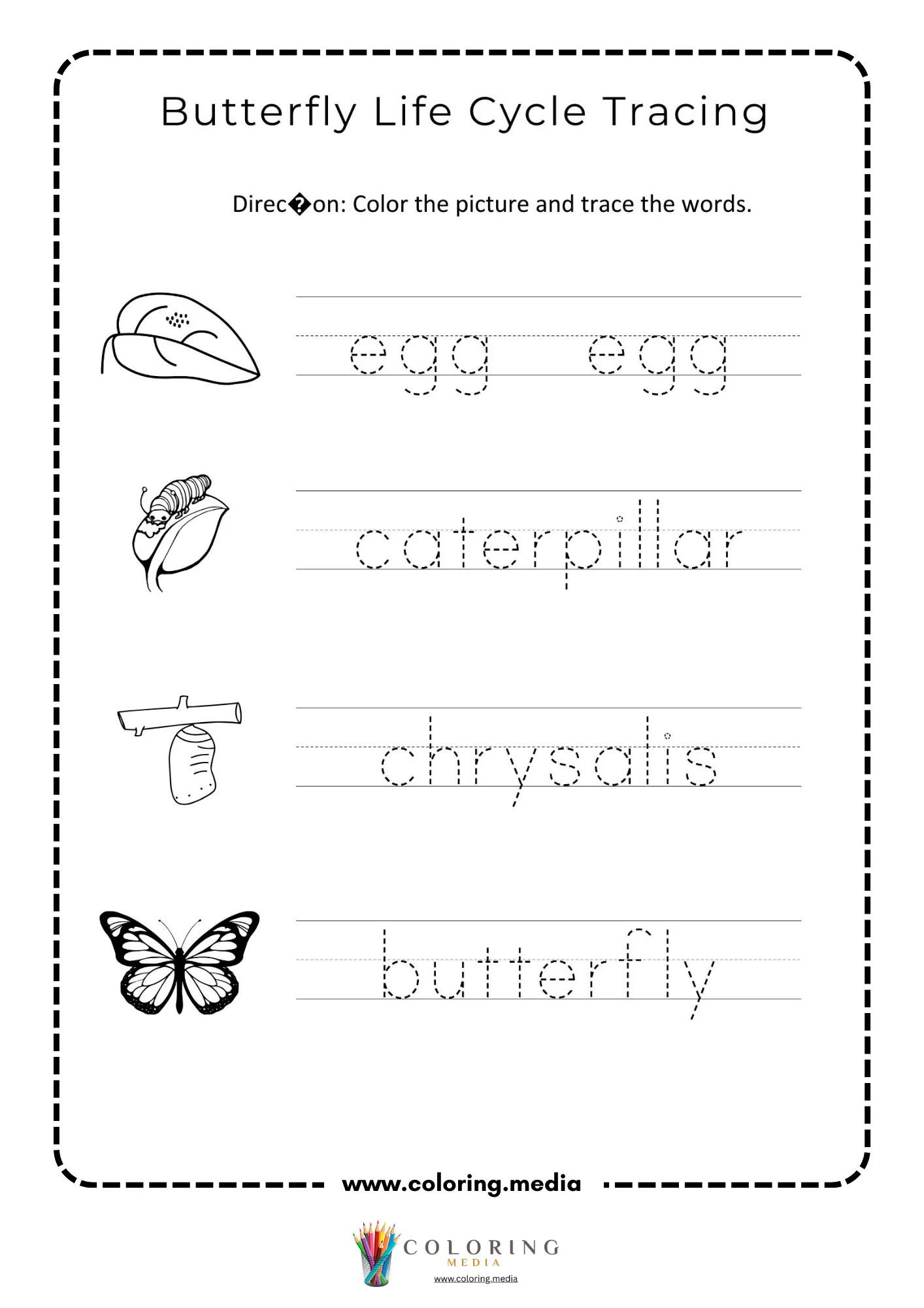 Butterfly life cycle trace words