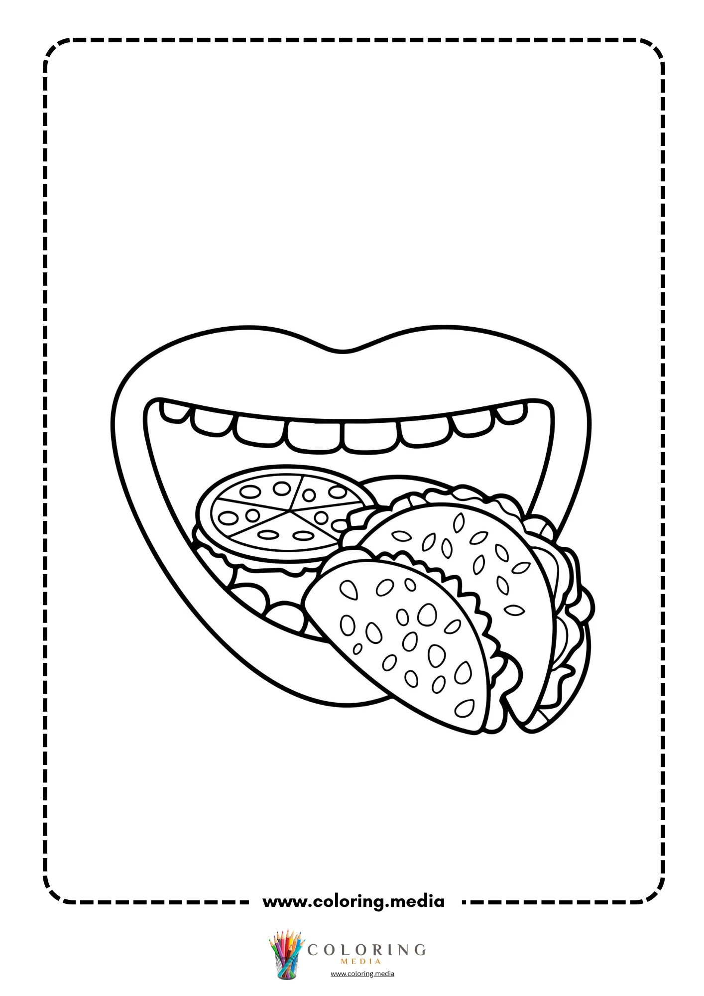 Mouth with healthy food