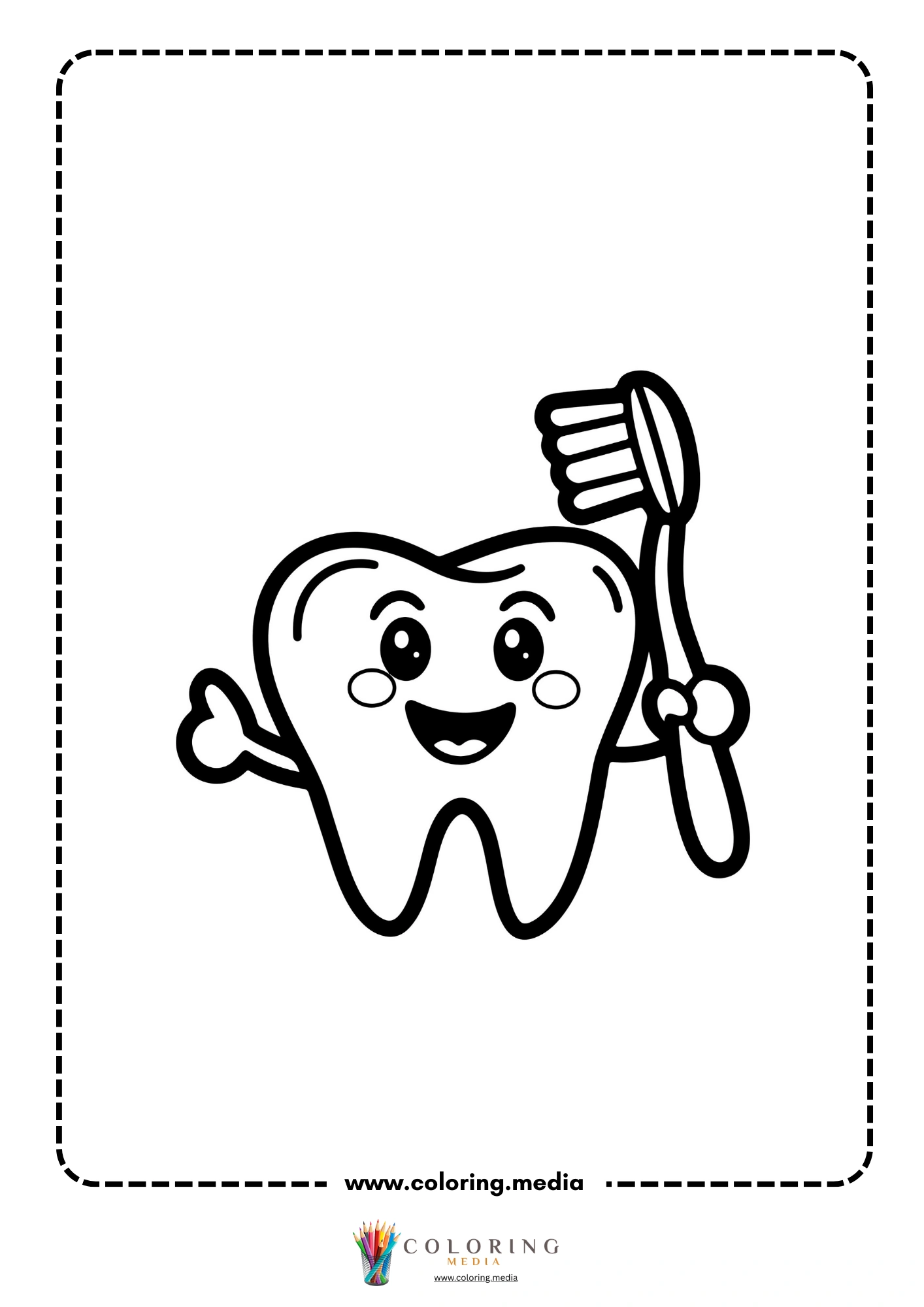 Happy tooth with toothbrush