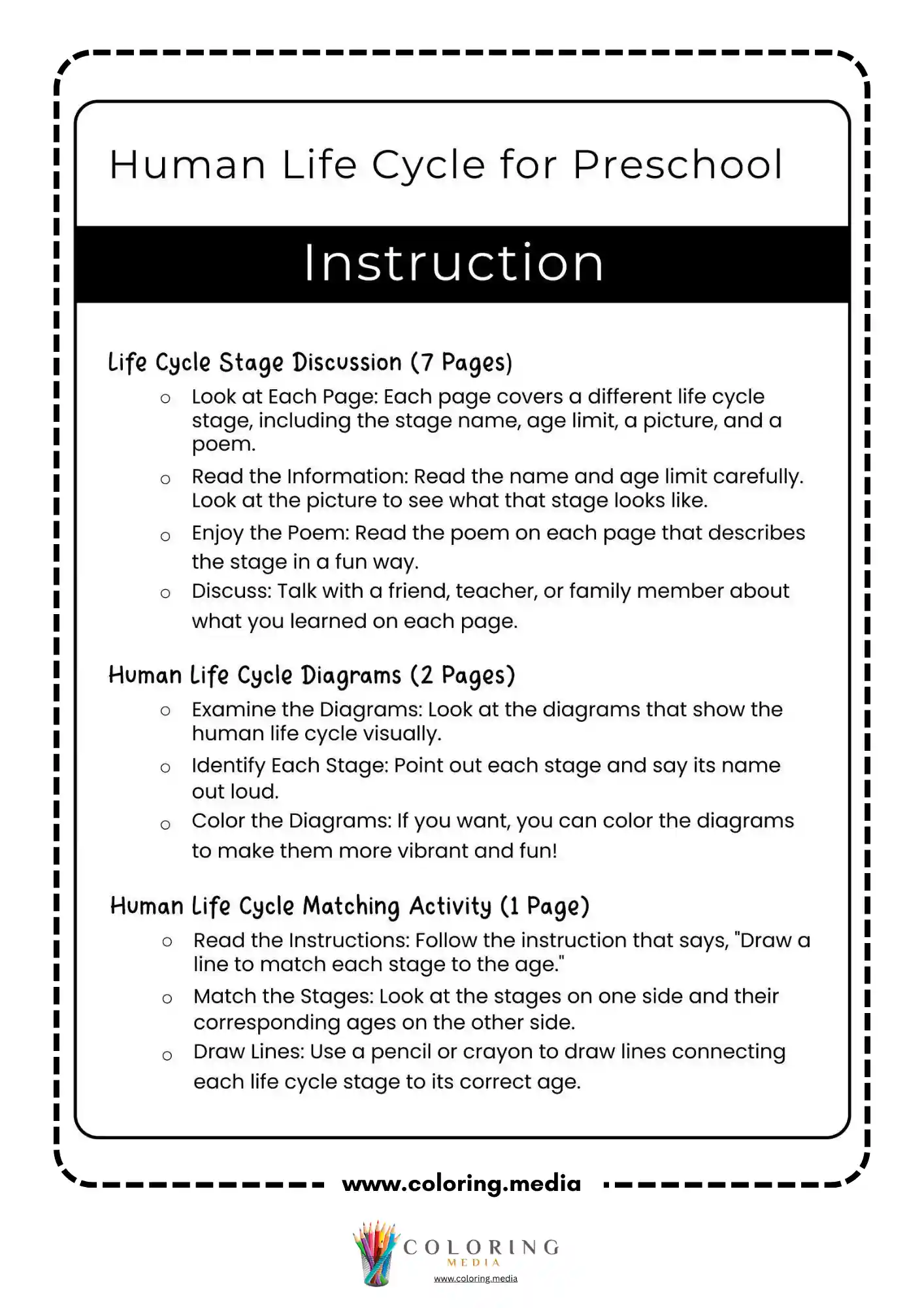Human life cycle preschool instructions