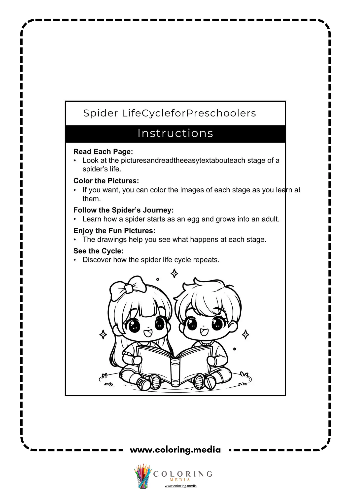 Spider life cycle preschool instructions