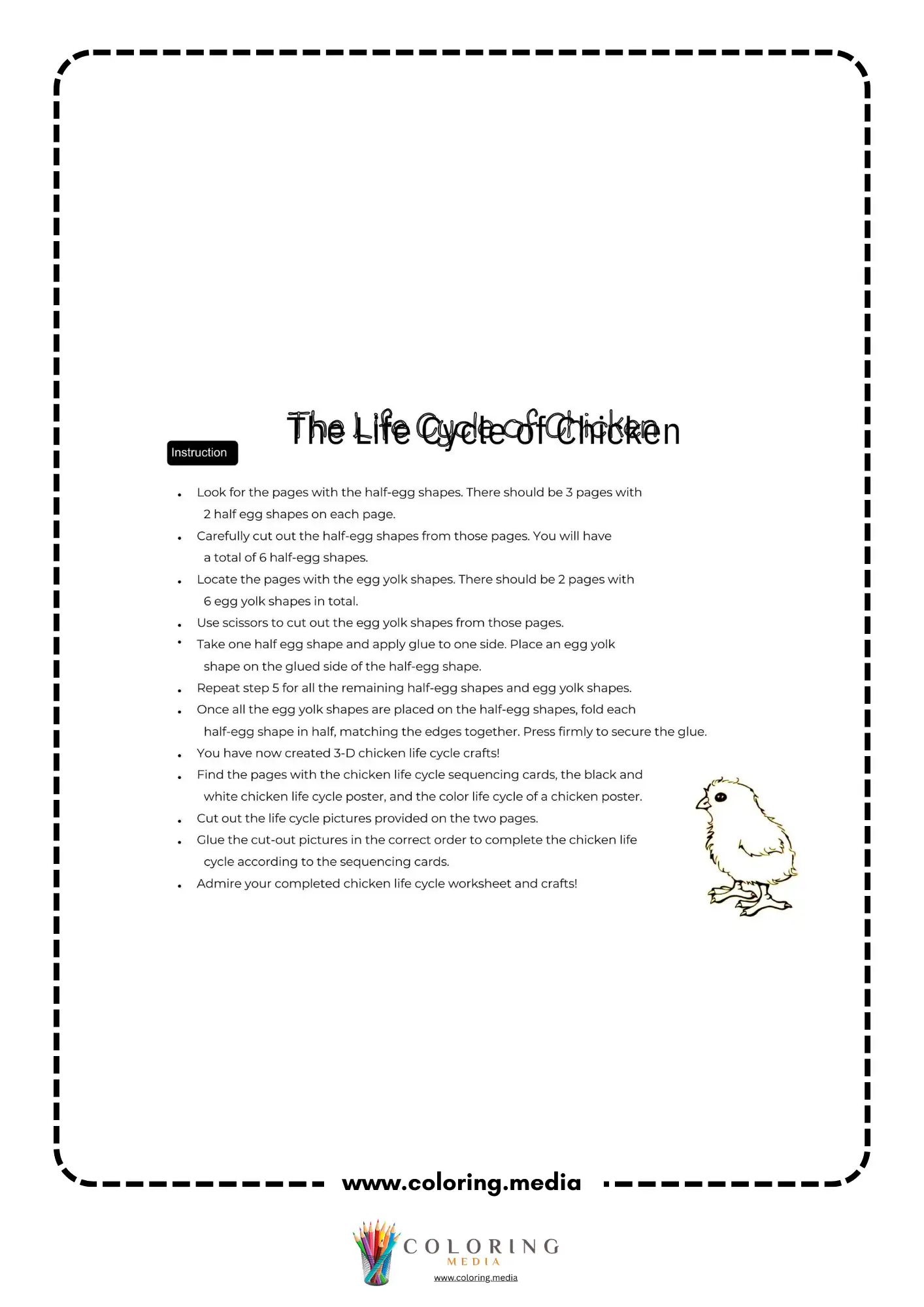 Nest eggs, embryo, hen, hatching chick, and chick