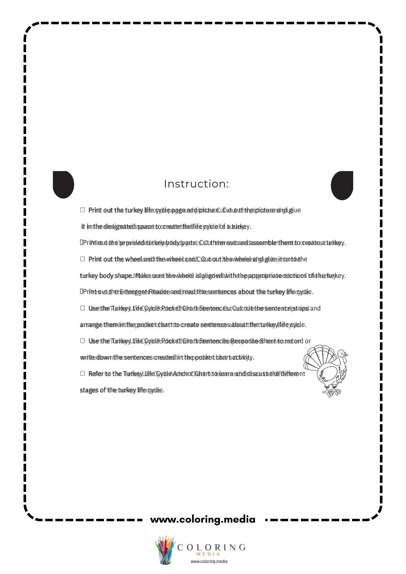 Turkey life cycle instructions