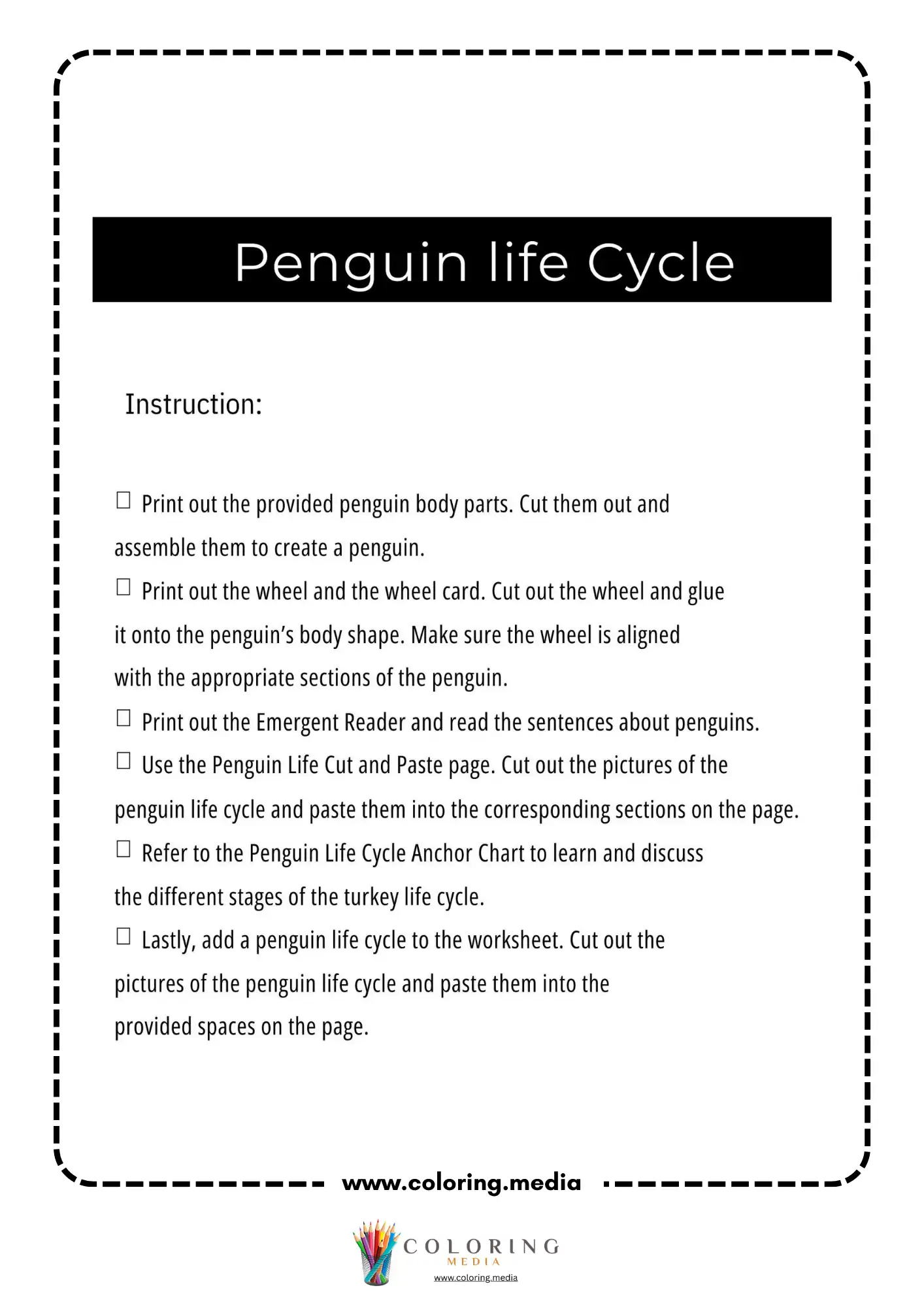 Penguin life cycle instructions