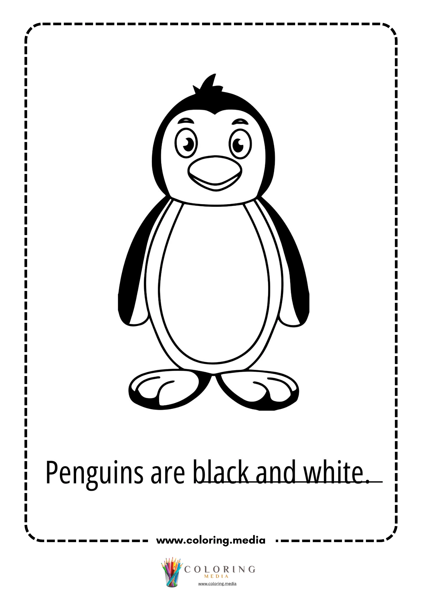 Penguin is black and white worksheet