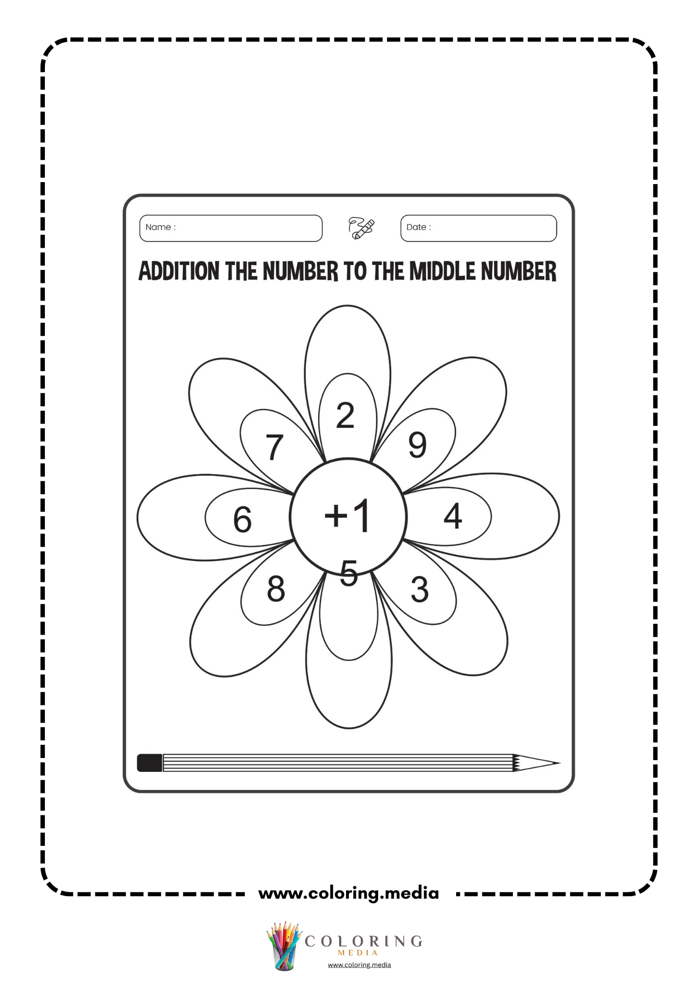 Addition flower worksheet page 10 with plus 1