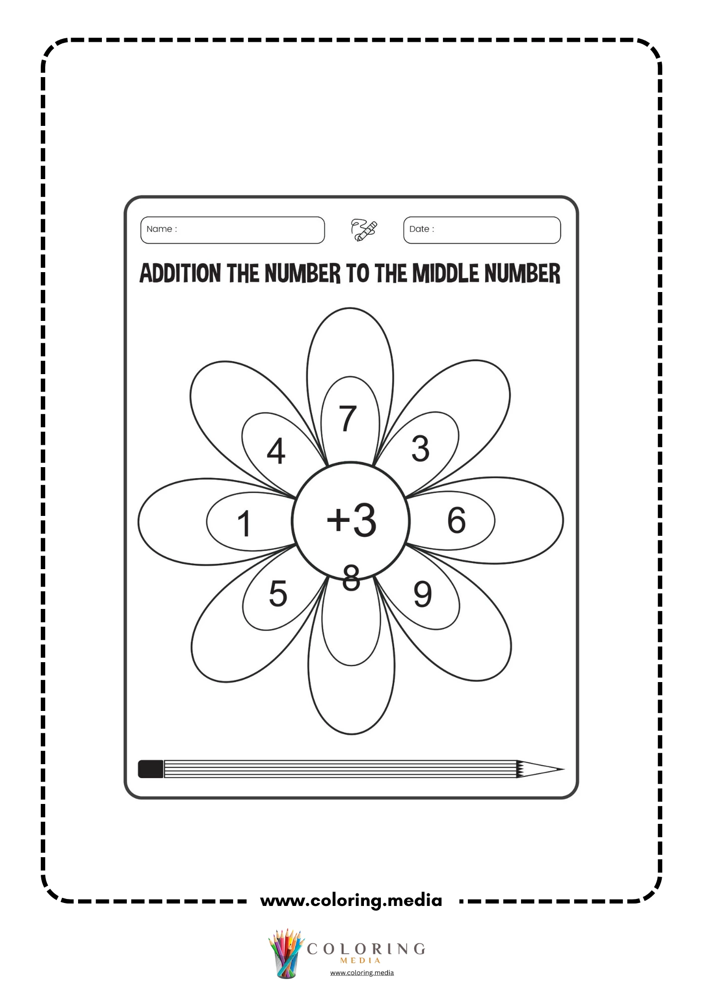 Addition flower worksheet page 18 with plus 3