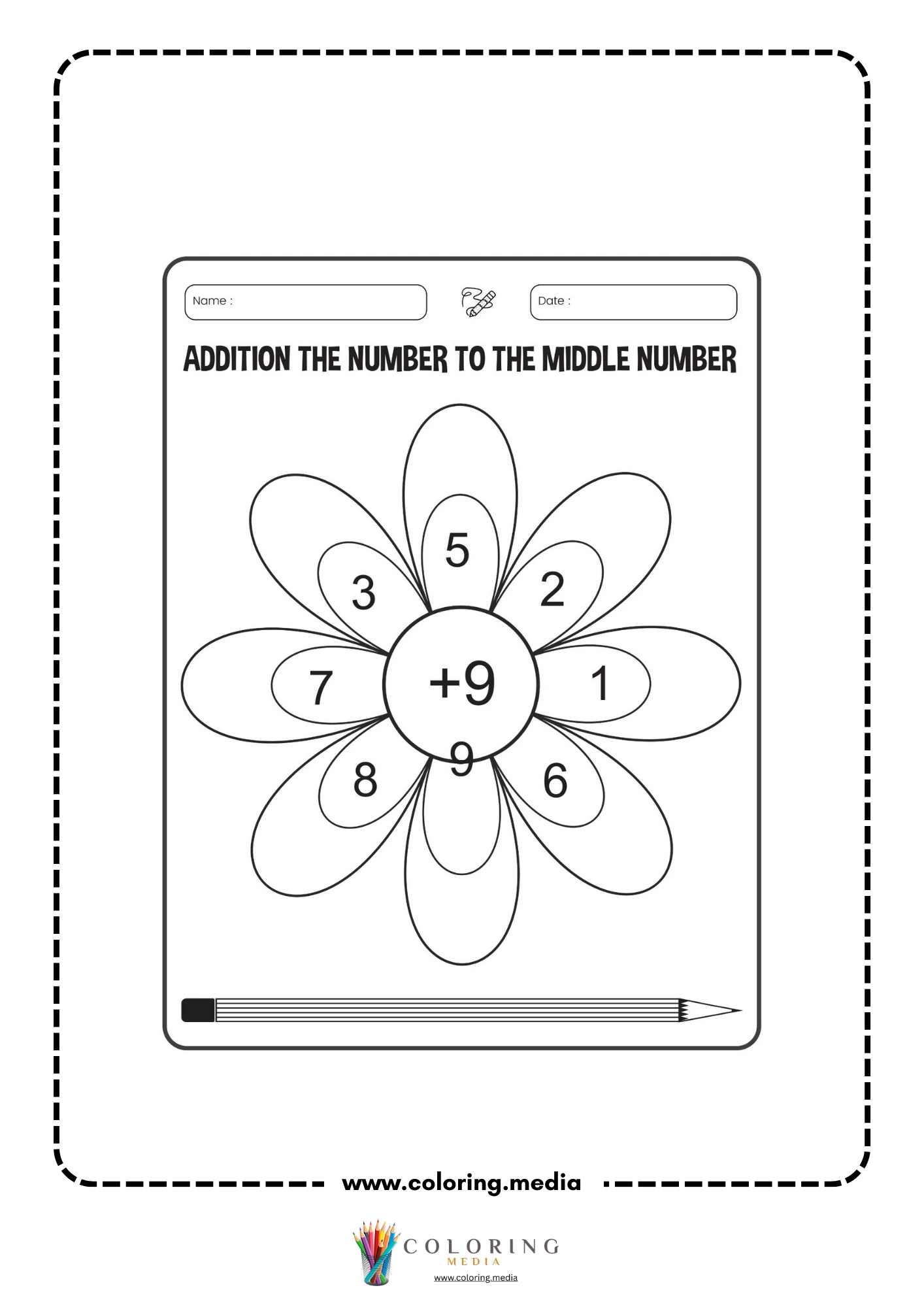 Addition flower worksheet page 20 with plus 9