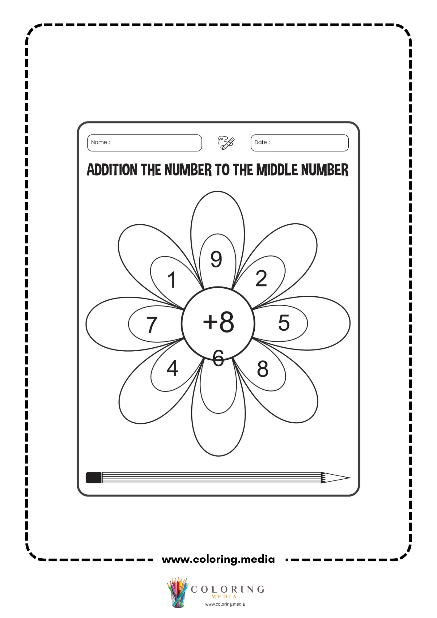 Addition flower worksheet page 28 with plus 8